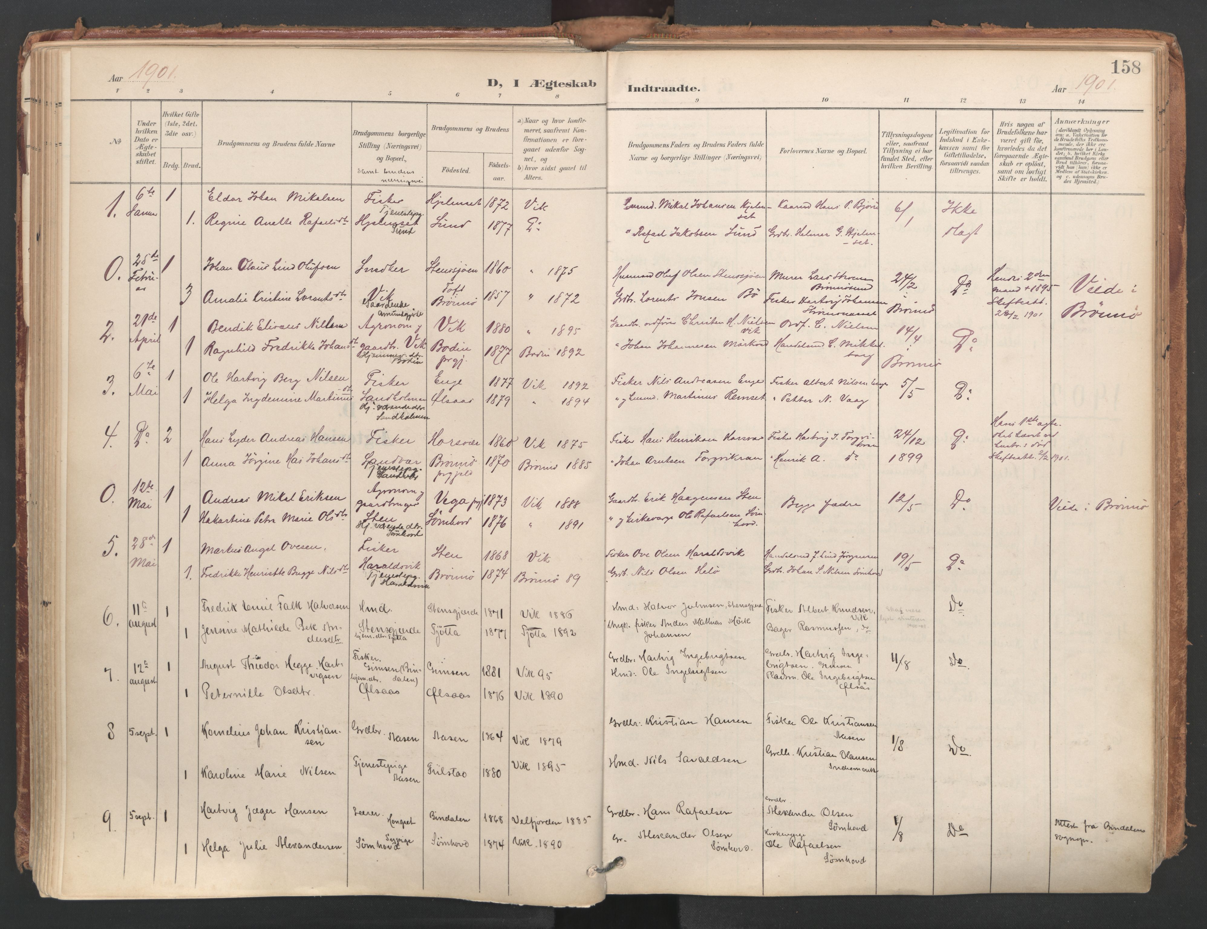 Ministerialprotokoller, klokkerbøker og fødselsregistre - Nordland, SAT/A-1459/812/L0180: Parish register (official) no. 812A09, 1901-1915, p. 158