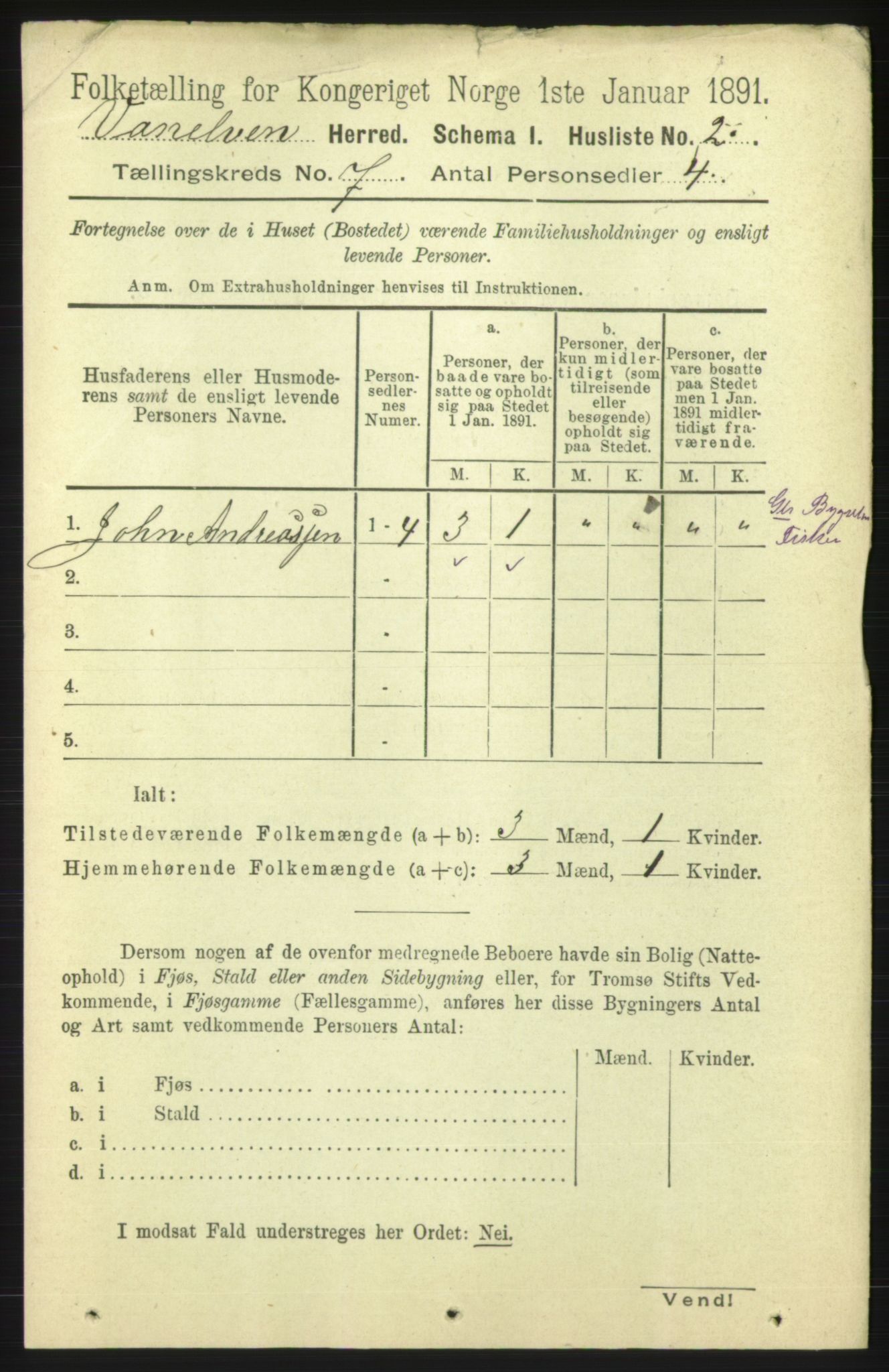 RA, 1891 census for 1511 Vanylven, 1891, p. 3096