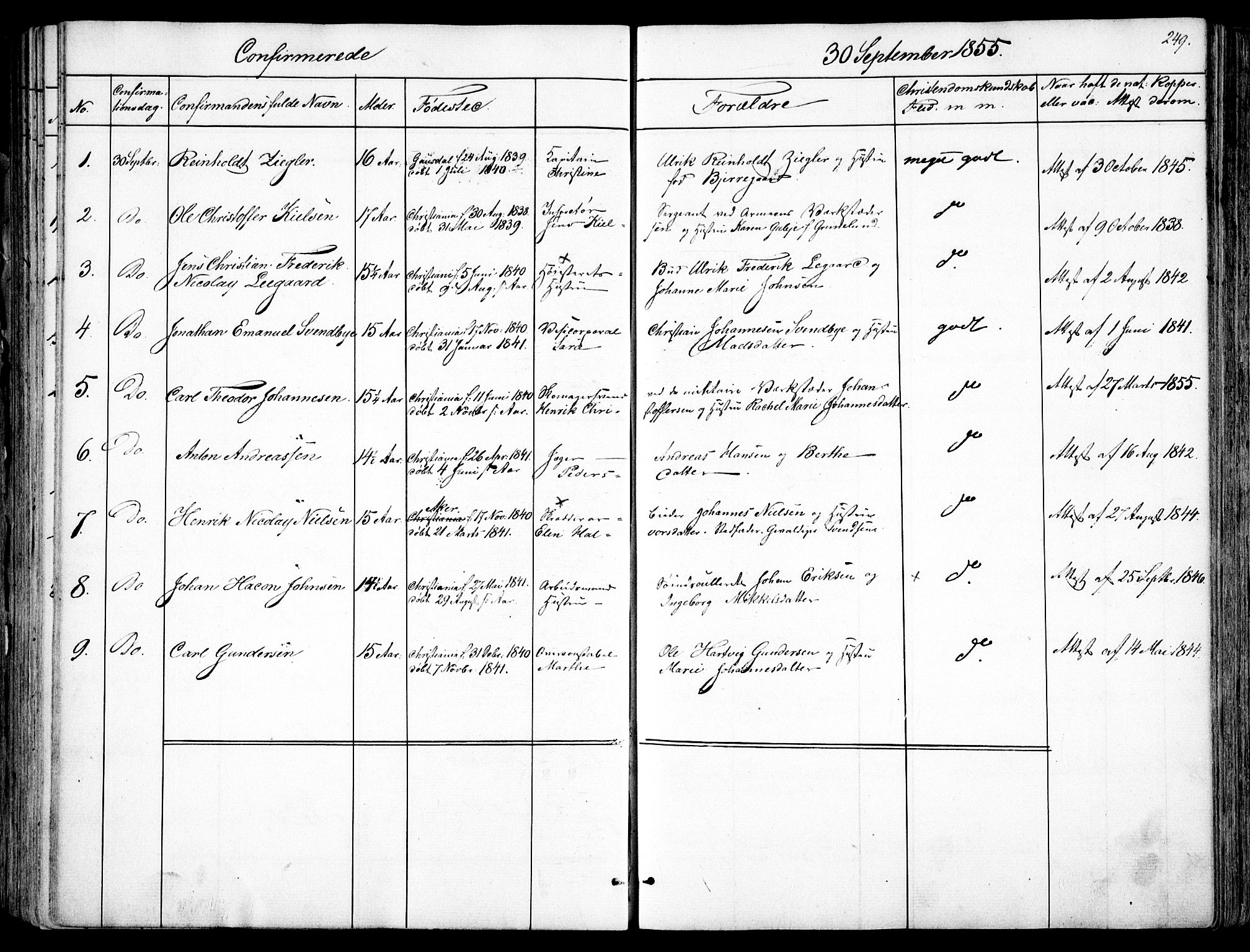 Garnisonsmenigheten Kirkebøker, SAO/A-10846/F/Fa/L0008: Parish register (official) no. 8, 1842-1859, p. 249