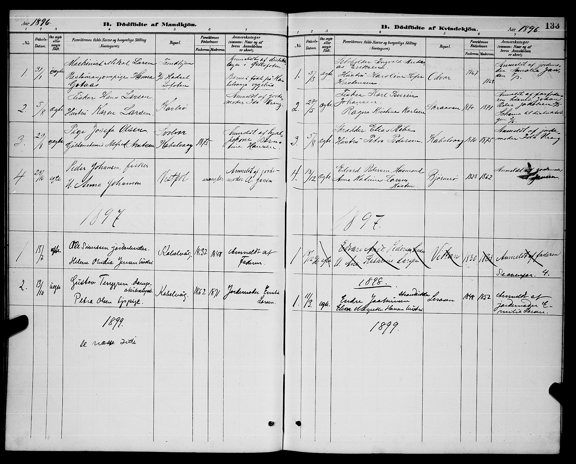 Ministerialprotokoller, klokkerbøker og fødselsregistre - Nordland, AV/SAT-A-1459/874/L1077: Parish register (copy) no. 874C06, 1891-1900, p. 133