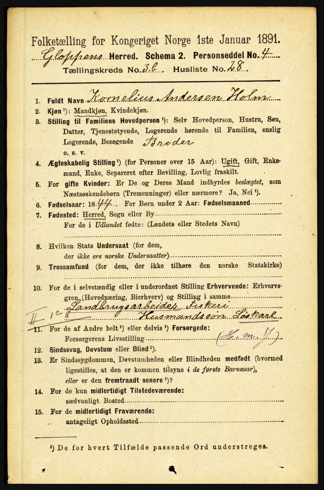 RA, 1891 census for 1445 Gloppen, 1891, p. 1633