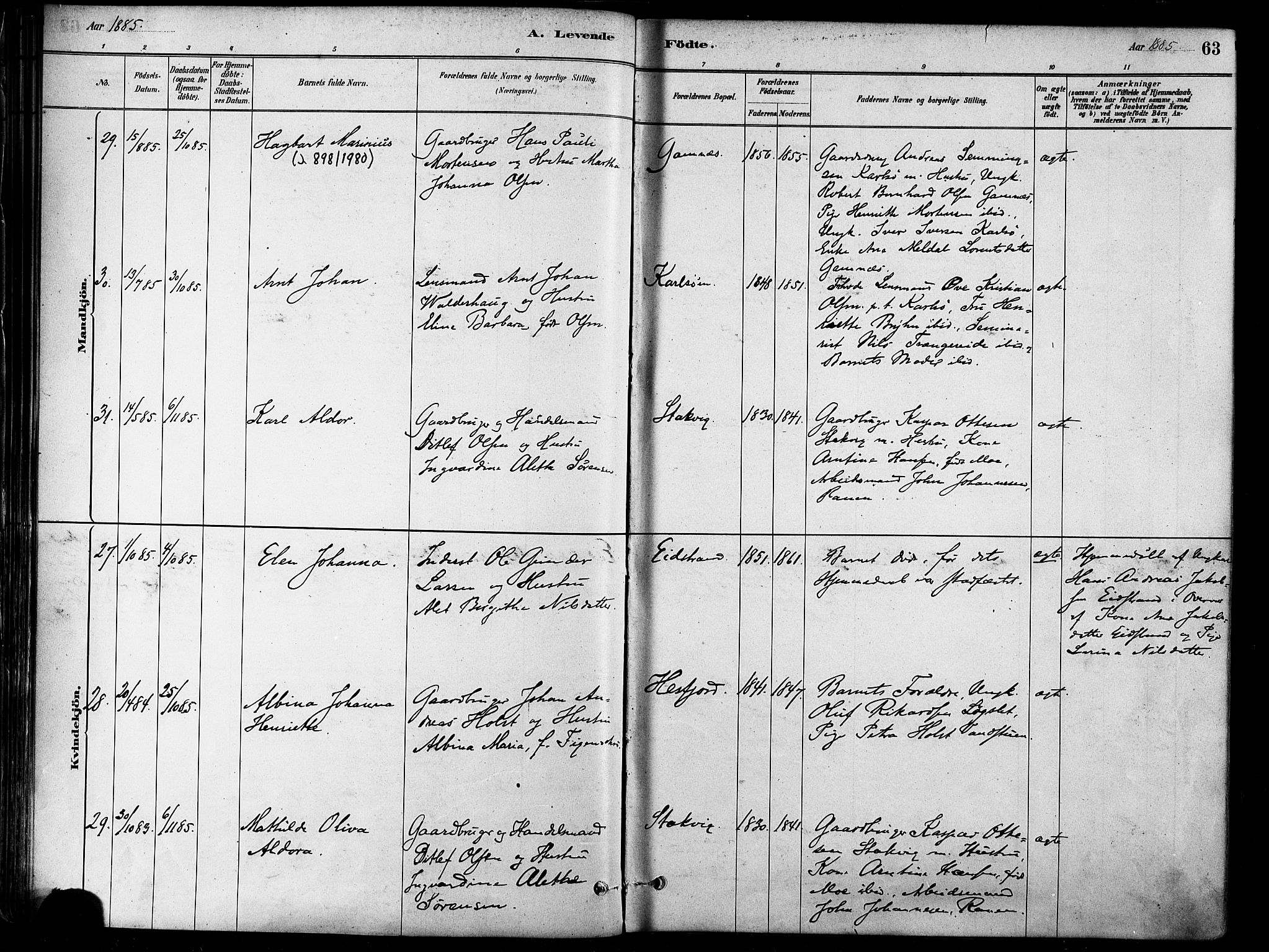 Karlsøy sokneprestembete, SATØ/S-1299/H/Ha/Haa/L0006kirke: Parish register (official) no. 6, 1879-1890, p. 63