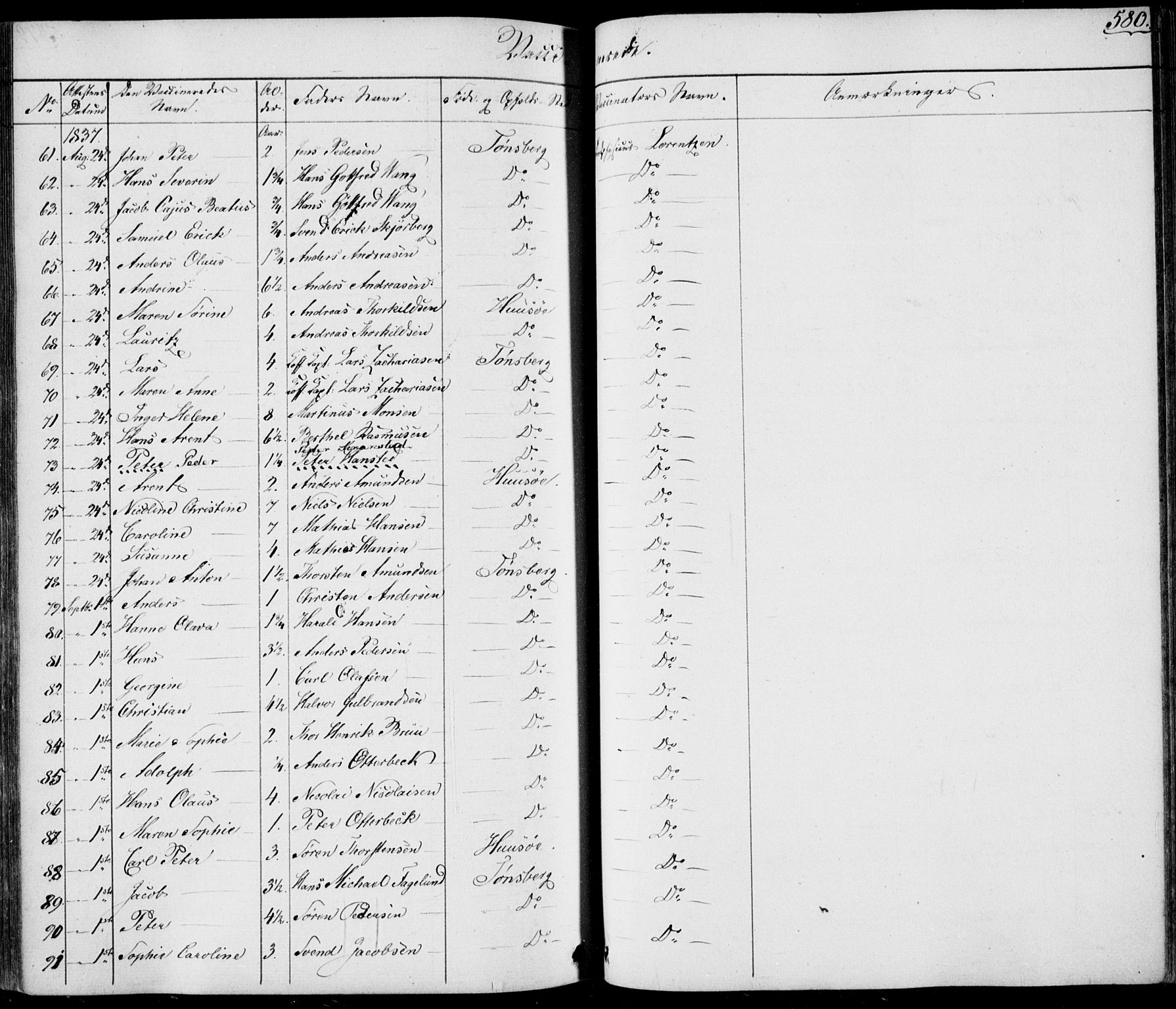 Tønsberg kirkebøker, AV/SAKO-A-330/F/Fa/L0006: Parish register (official) no. I 6, 1836-1844, p. 580