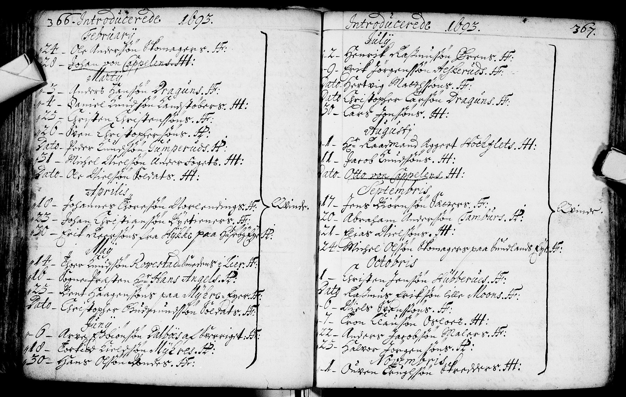Bragernes kirkebøker, SAKO/A-6/F/Fa/L0002: Parish register (official) no. I 2, 1680-1705, p. 366-367