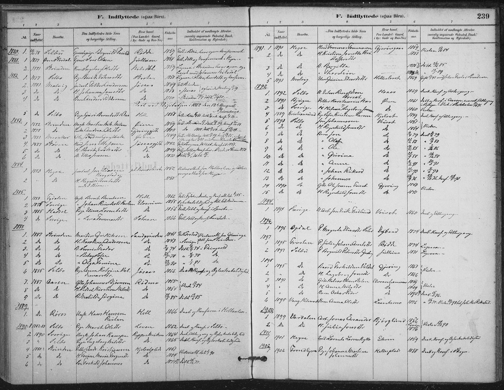 Ministerialprotokoller, klokkerbøker og fødselsregistre - Nord-Trøndelag, SAT/A-1458/710/L0095: Parish register (official) no. 710A01, 1880-1914, p. 239