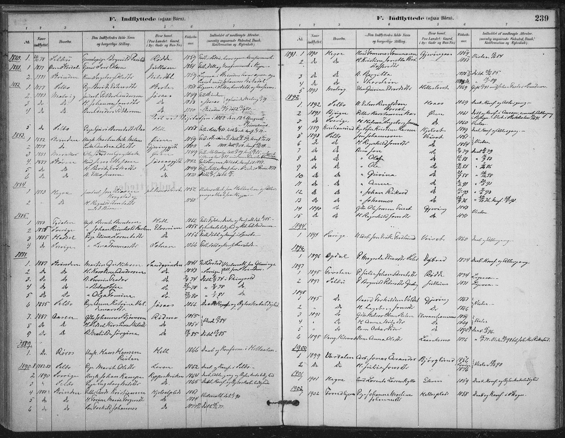 Ministerialprotokoller, klokkerbøker og fødselsregistre - Nord-Trøndelag, AV/SAT-A-1458/710/L0095: Parish register (official) no. 710A01, 1880-1914, p. 239