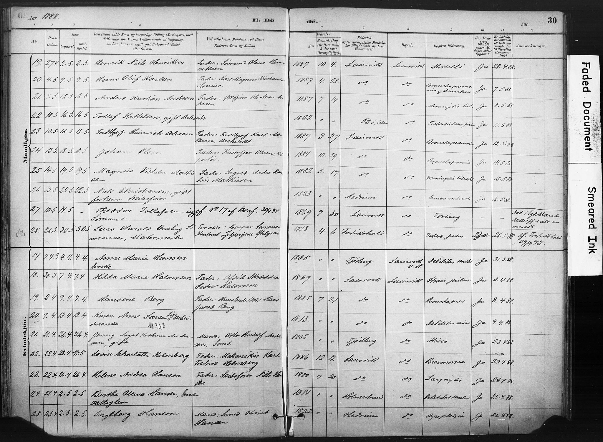 Larvik kirkebøker, AV/SAKO-A-352/F/Fa/L0010: Parish register (official) no. I 10, 1884-1910, p. 30