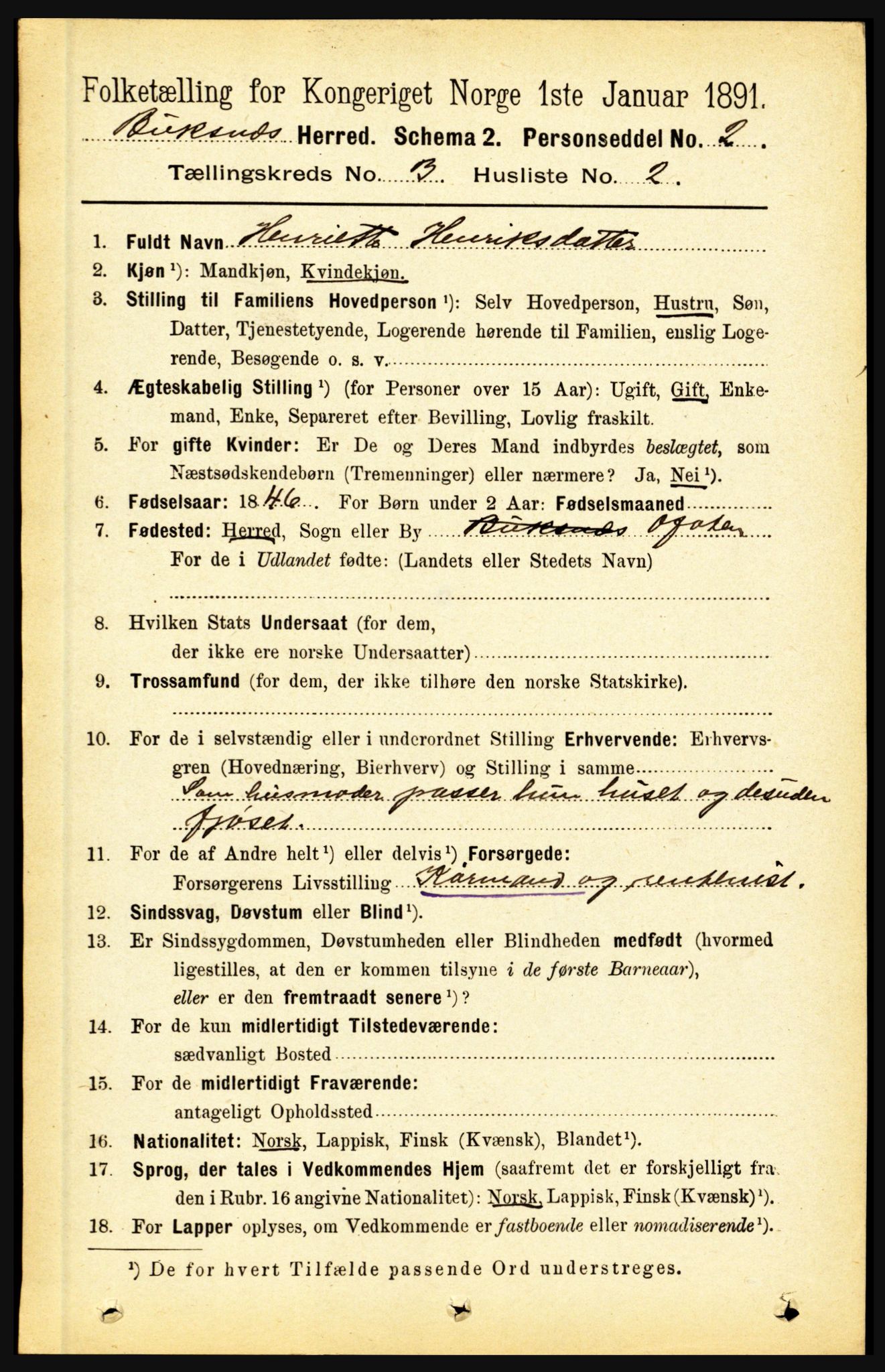 RA, 1891 census for 1860 Buksnes, 1891, p. 2212