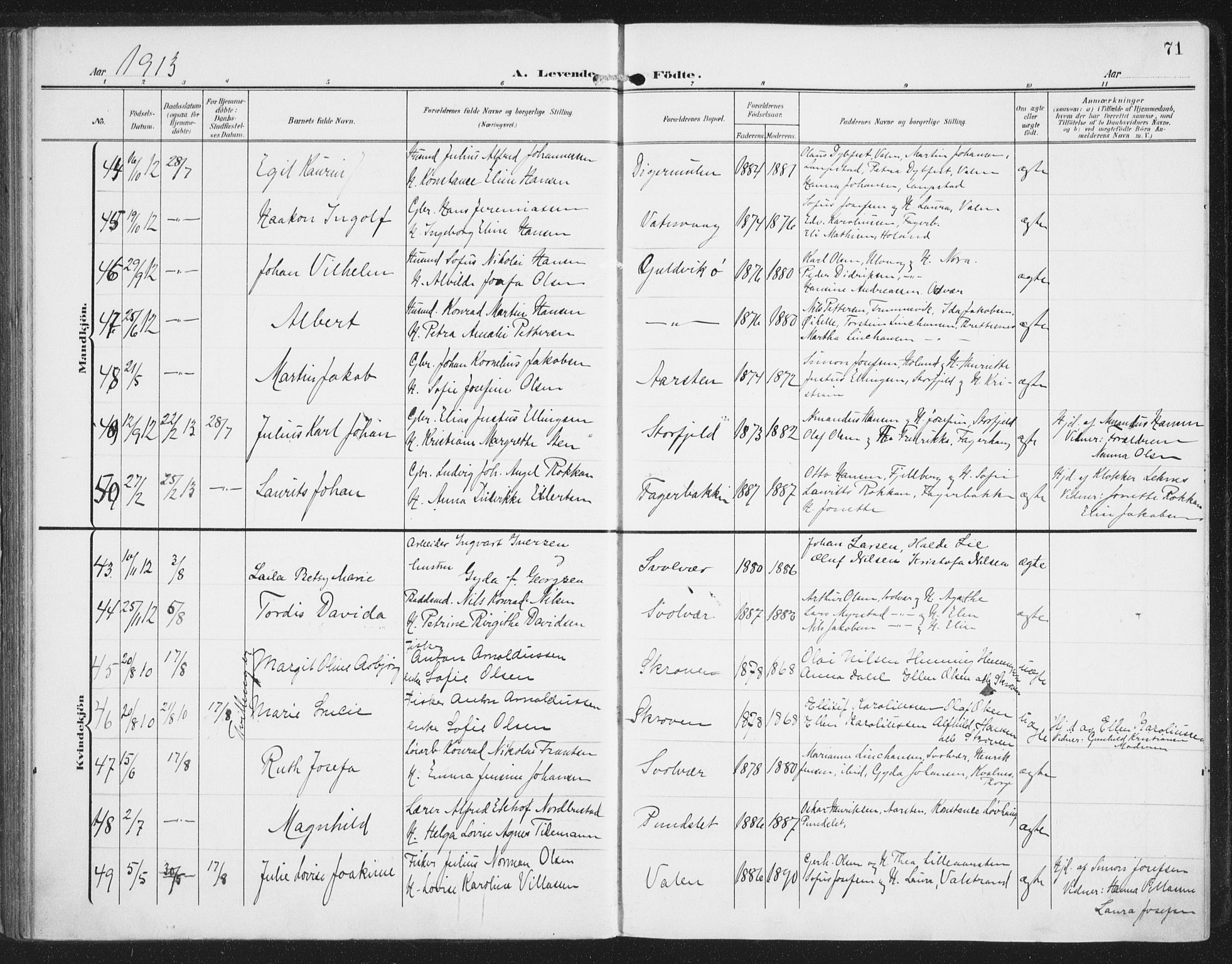 Ministerialprotokoller, klokkerbøker og fødselsregistre - Nordland, SAT/A-1459/874/L1063: Parish register (official) no. 874A07, 1907-1915, p. 71