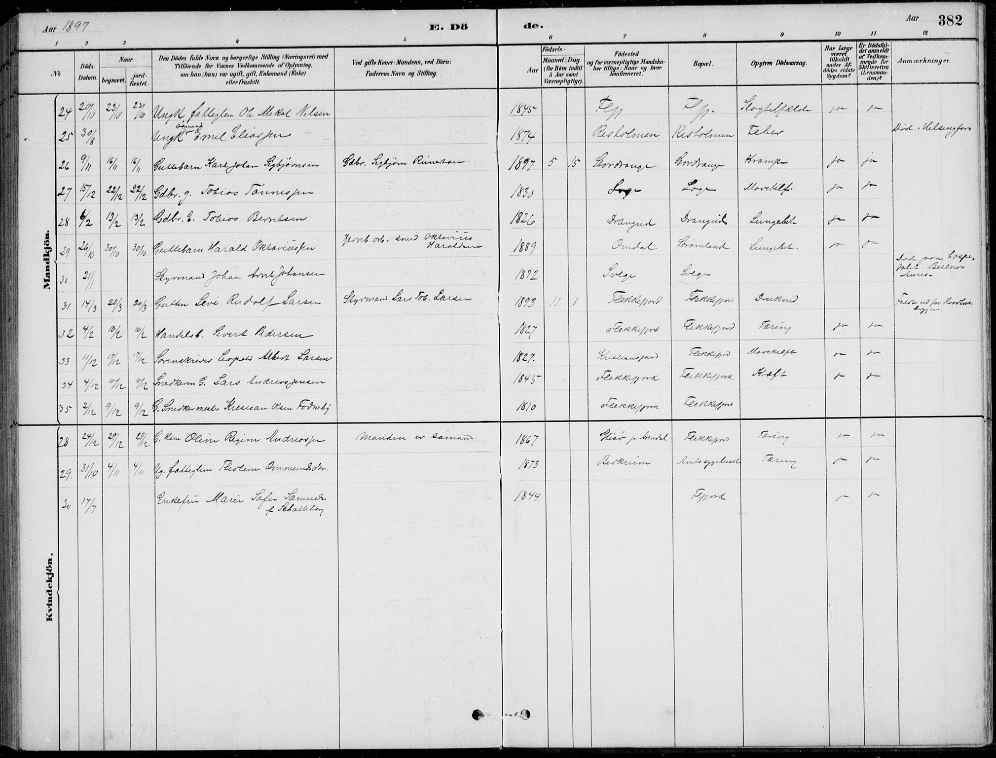 Flekkefjord sokneprestkontor, AV/SAK-1111-0012/F/Fb/Fbc/L0007: Parish register (copy) no. B 7, 1880-1902, p. 382