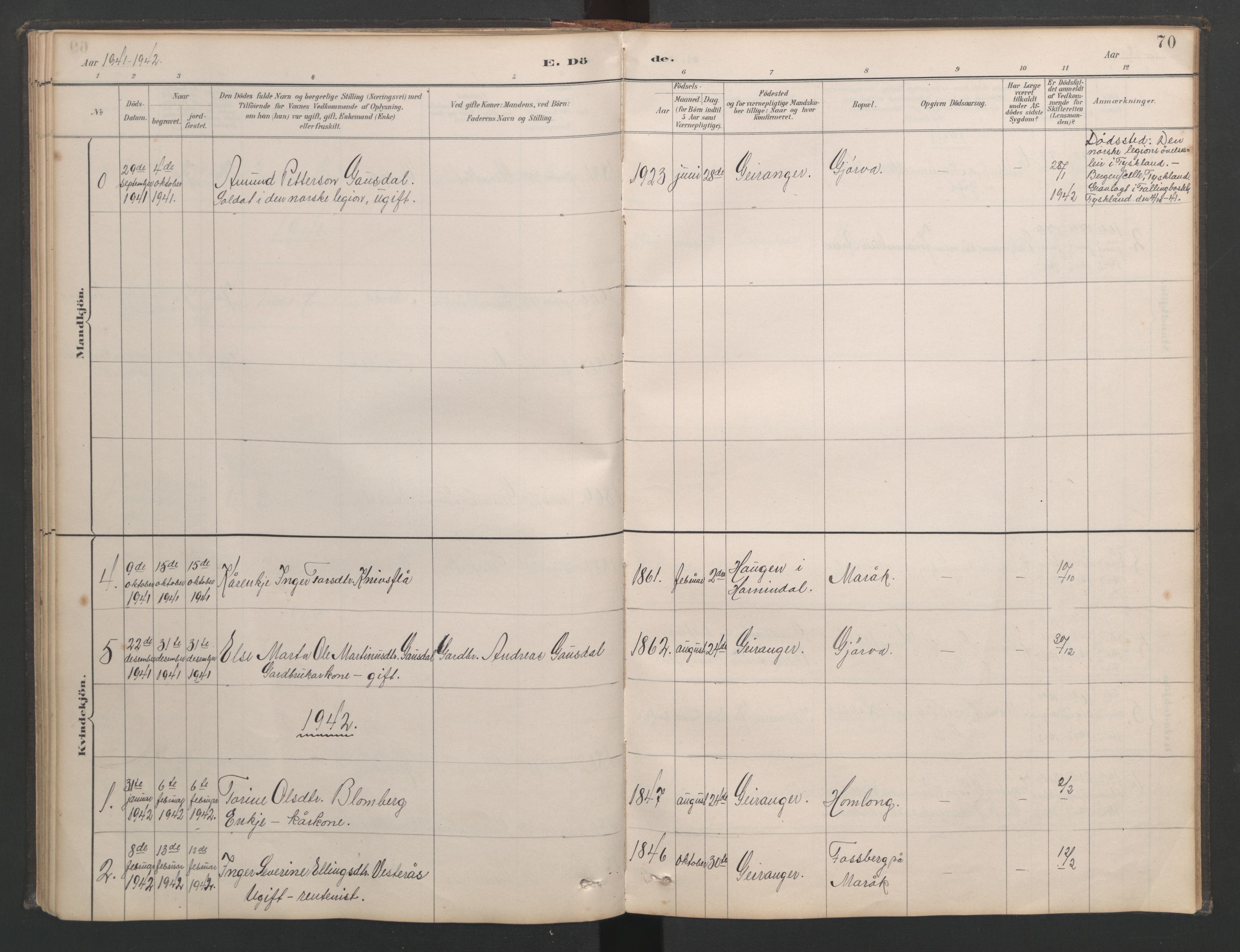 Ministerialprotokoller, klokkerbøker og fødselsregistre - Møre og Romsdal, AV/SAT-A-1454/518/L0237: Parish register (copy) no. 518C04, 1885-1963, p. 70