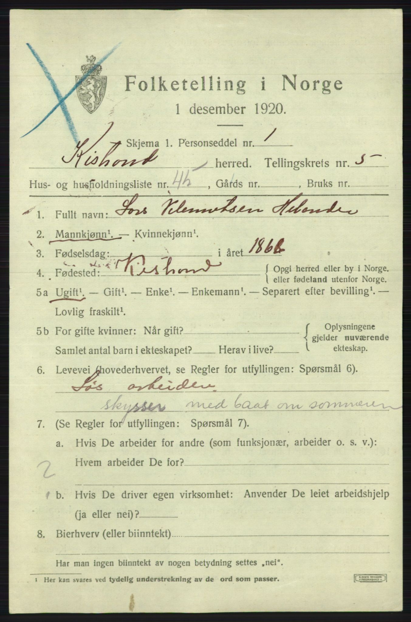 SATØ, 1920 census for Kistrand, 1920, p. 3612