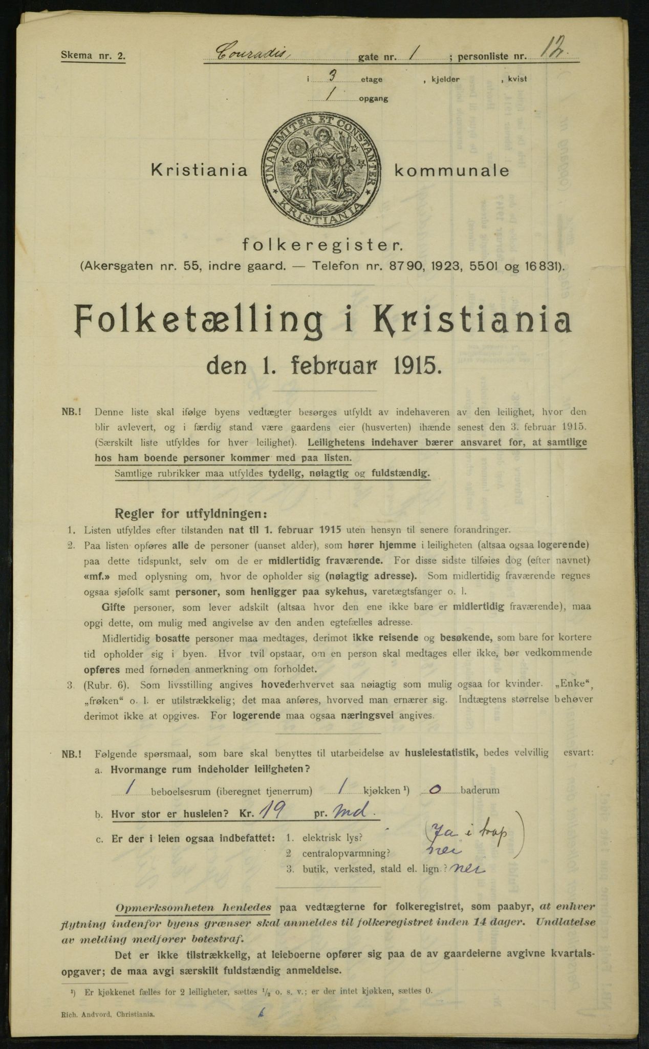 OBA, Municipal Census 1915 for Kristiania, 1915, p. 13288