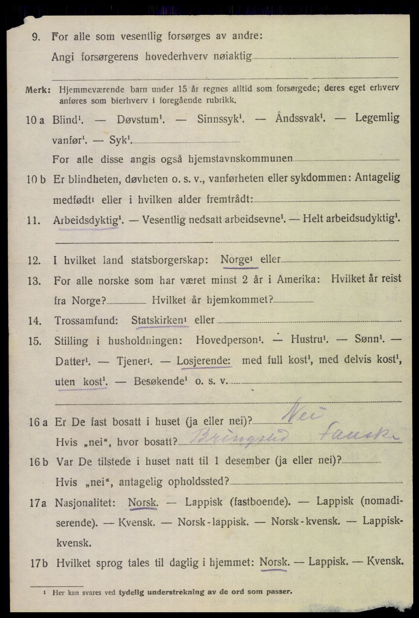 SAT, 1920 census for Fauske, 1920, p. 16189