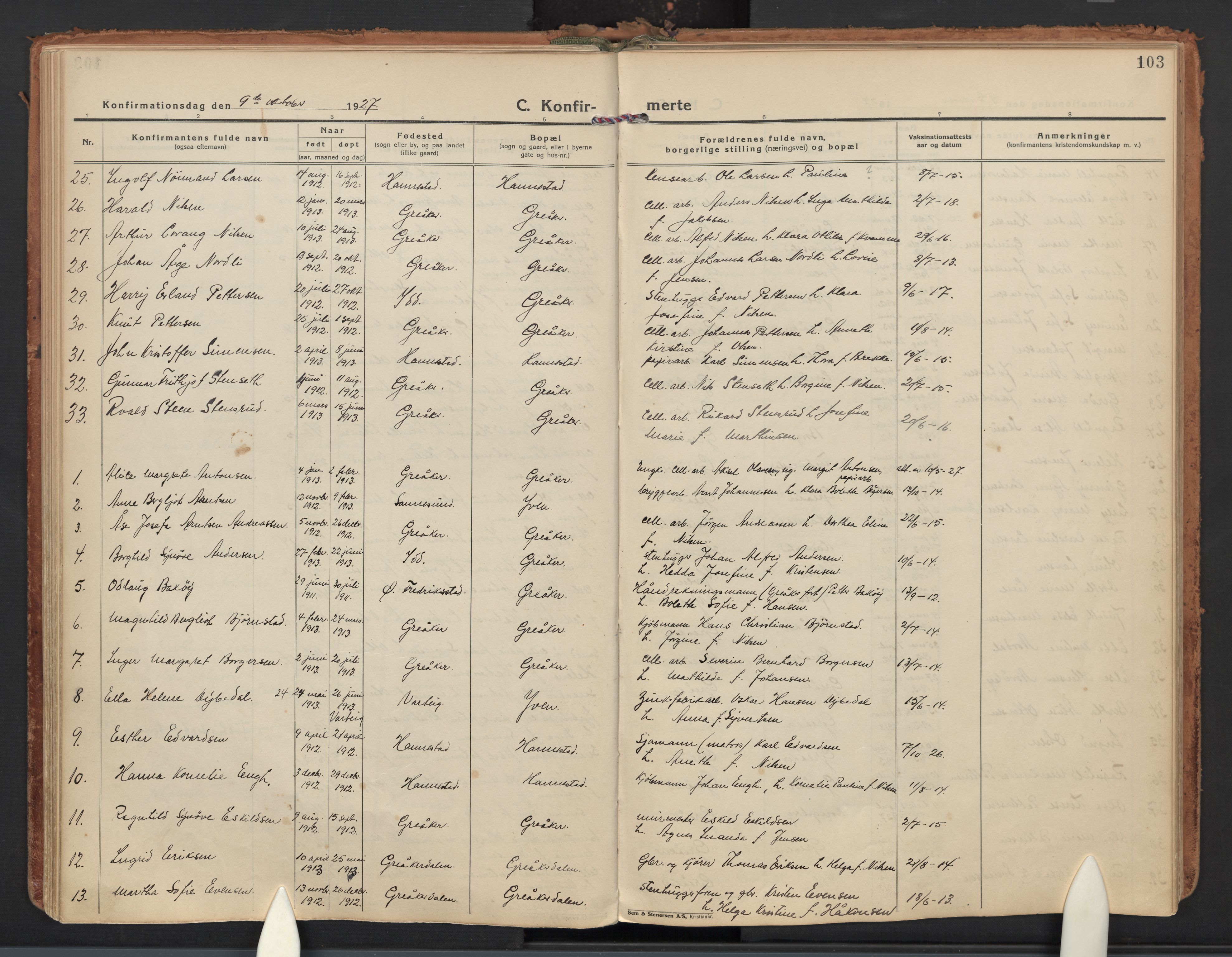 Tune prestekontor Kirkebøker, AV/SAO-A-2007/F/Fb/L0002: Curate's parish register no. 2, 1923-1940, p. 103