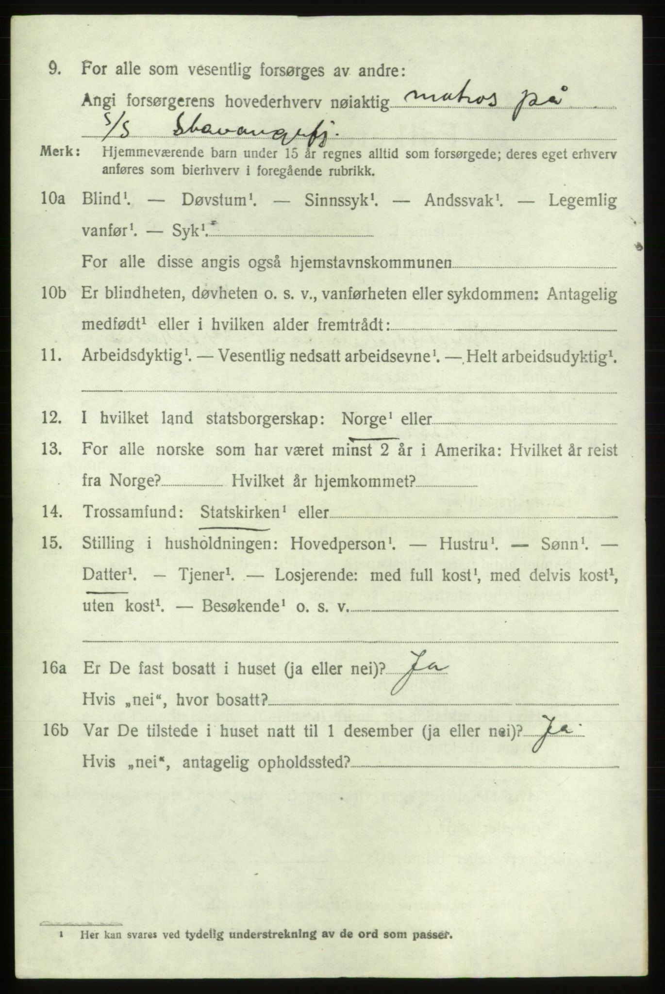 SAB, 1920 census for Tysnes, 1920, p. 5269