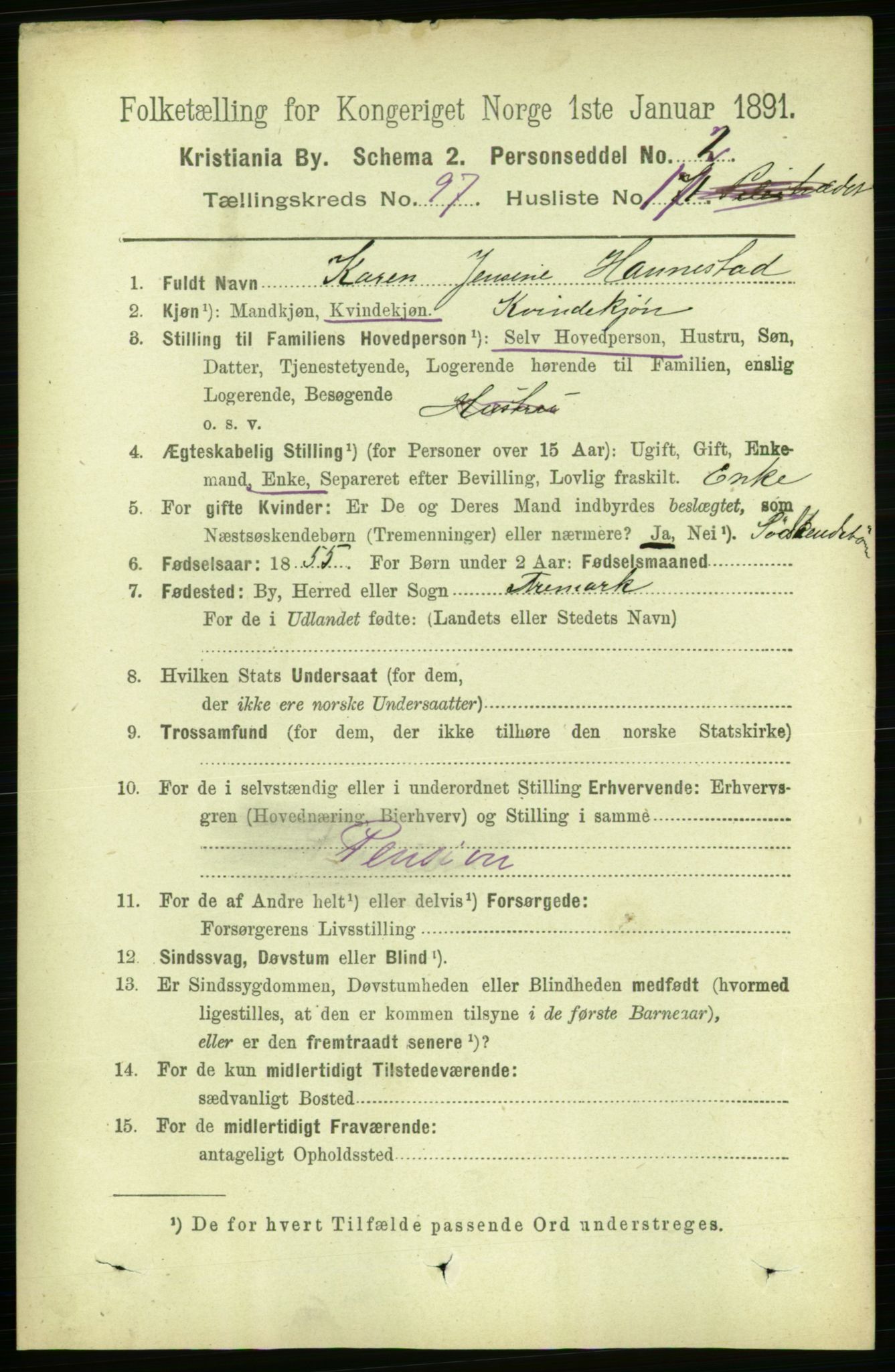 RA, 1891 census for 0301 Kristiania, 1891, p. 47413