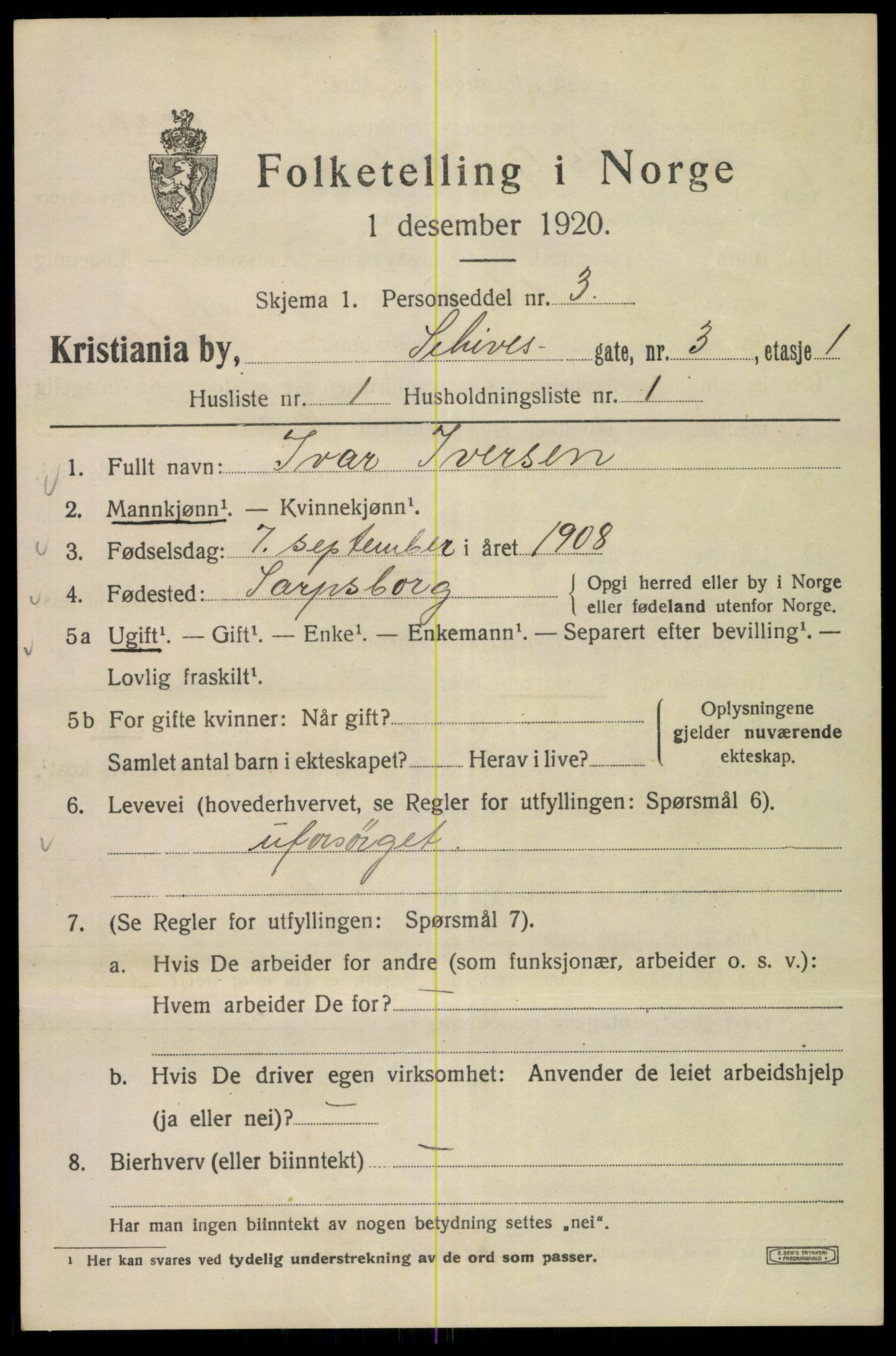 SAO, 1920 census for Kristiania, 1920, p. 487213