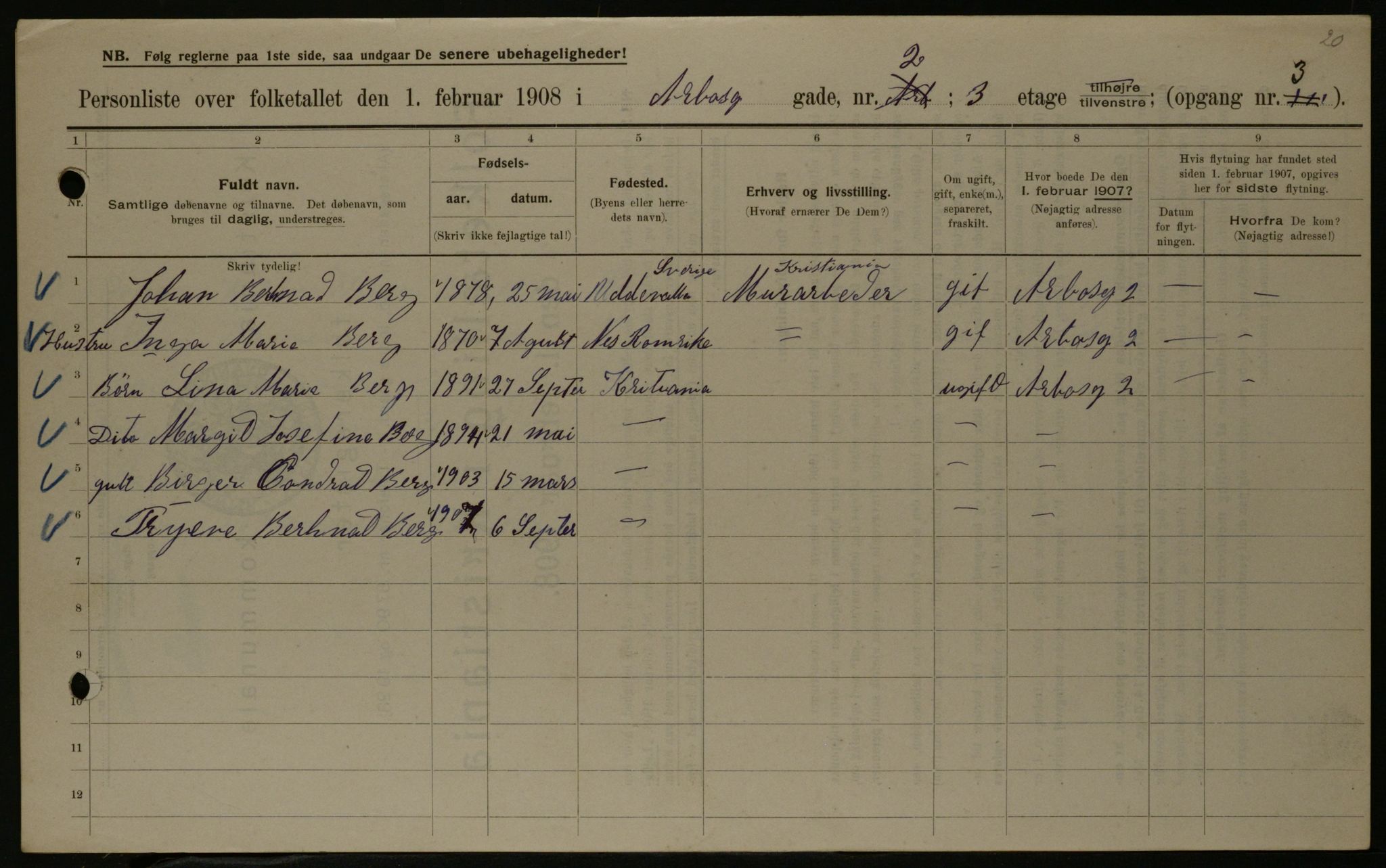 OBA, Municipal Census 1908 for Kristiania, 1908, p. 2019