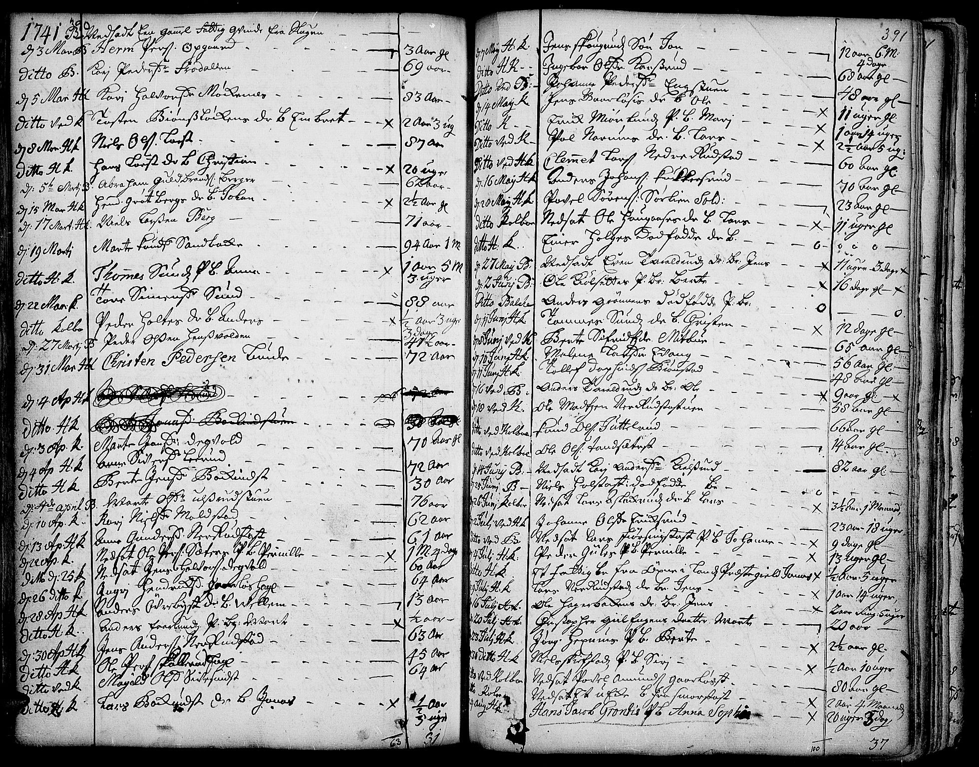 Toten prestekontor, SAH/PREST-102/H/Ha/Haa/L0003: Parish register (official) no. 3, 1734-1751, p. 390-391