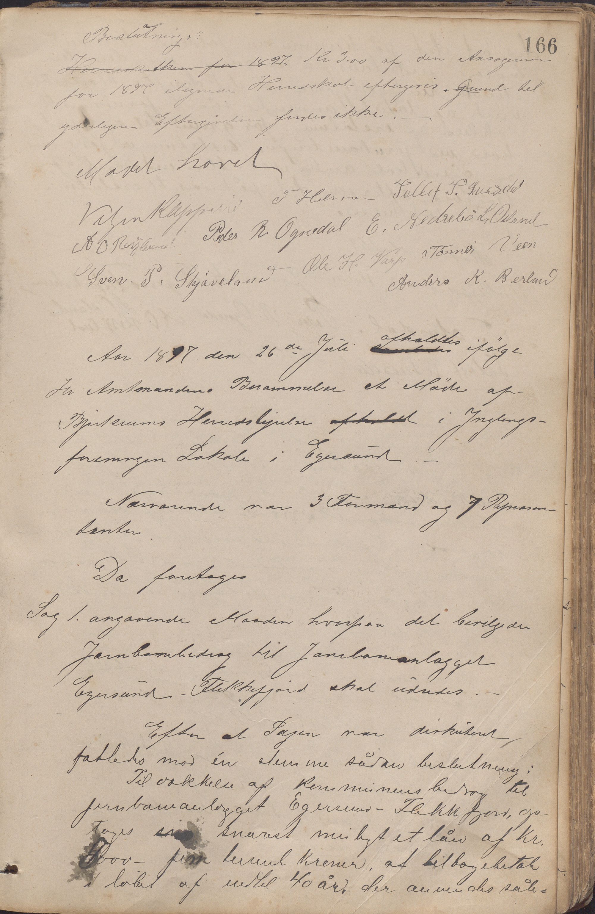 Bjerkreim kommune - Formannskapet/Sentraladministrasjonen, IKAR/K-101531/A/Aa/L0002: Møtebok, 1884-1903, p. 166a