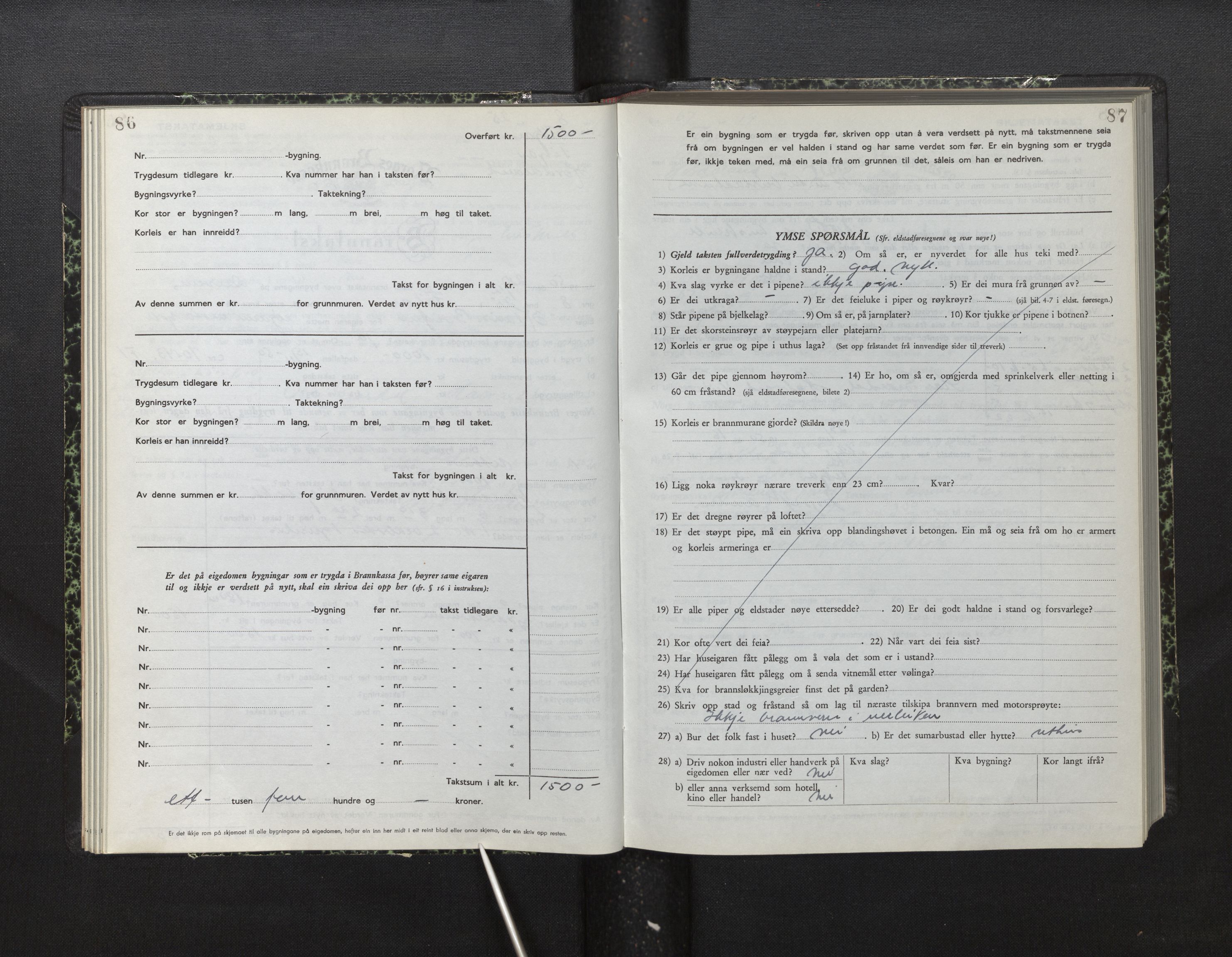 Lensmannen i Fitjar, AV/SAB-A-32001/0012/L0001b: Branntakstprotokoll, skjematakst, 1949-1955, p. 86-87