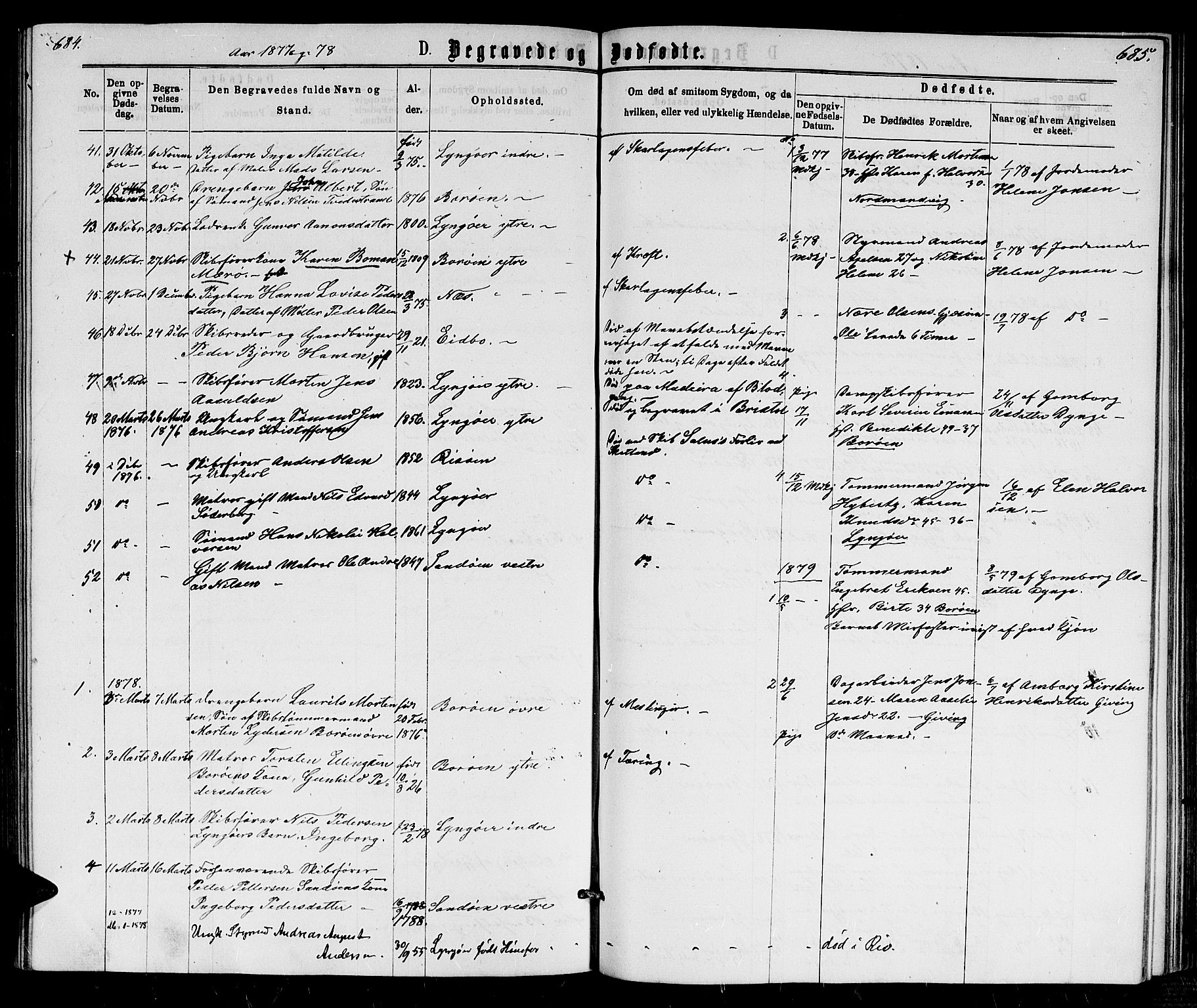 Dypvåg sokneprestkontor, SAK/1111-0007/F/Fb/Fba/L0012: Parish register (copy) no. B 12, 1872-1886, p. 684-685