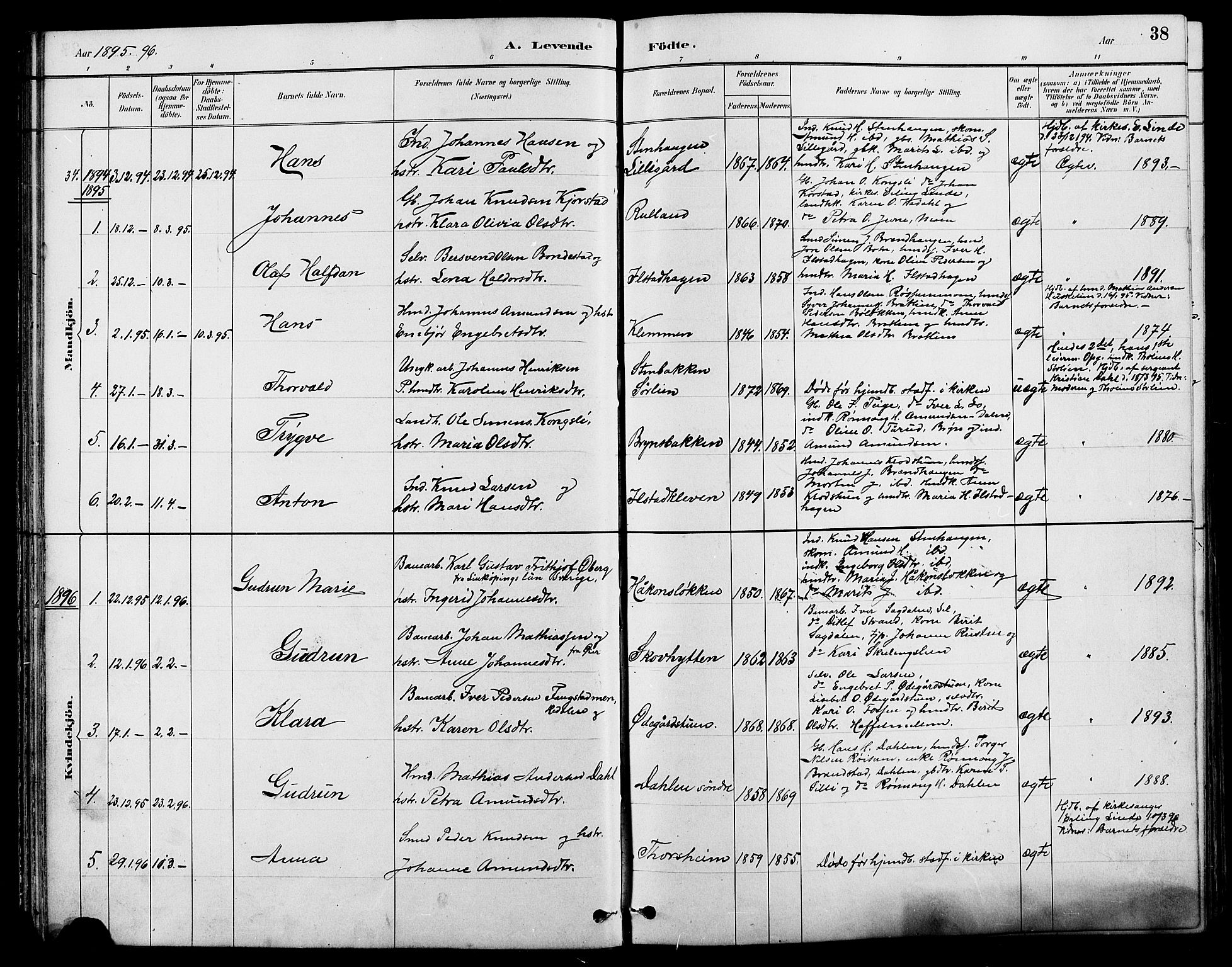 Nord-Fron prestekontor, SAH/PREST-080/H/Ha/Hab/L0004: Parish register (copy) no. 4, 1884-1914, p. 38