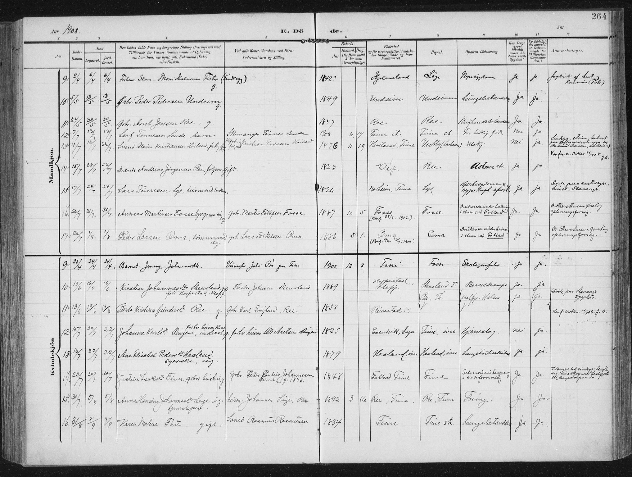 Lye sokneprestkontor, AV/SAST-A-101794/002/A/L0001: Parish register (official) no. A 12, 1904-1920, p. 264