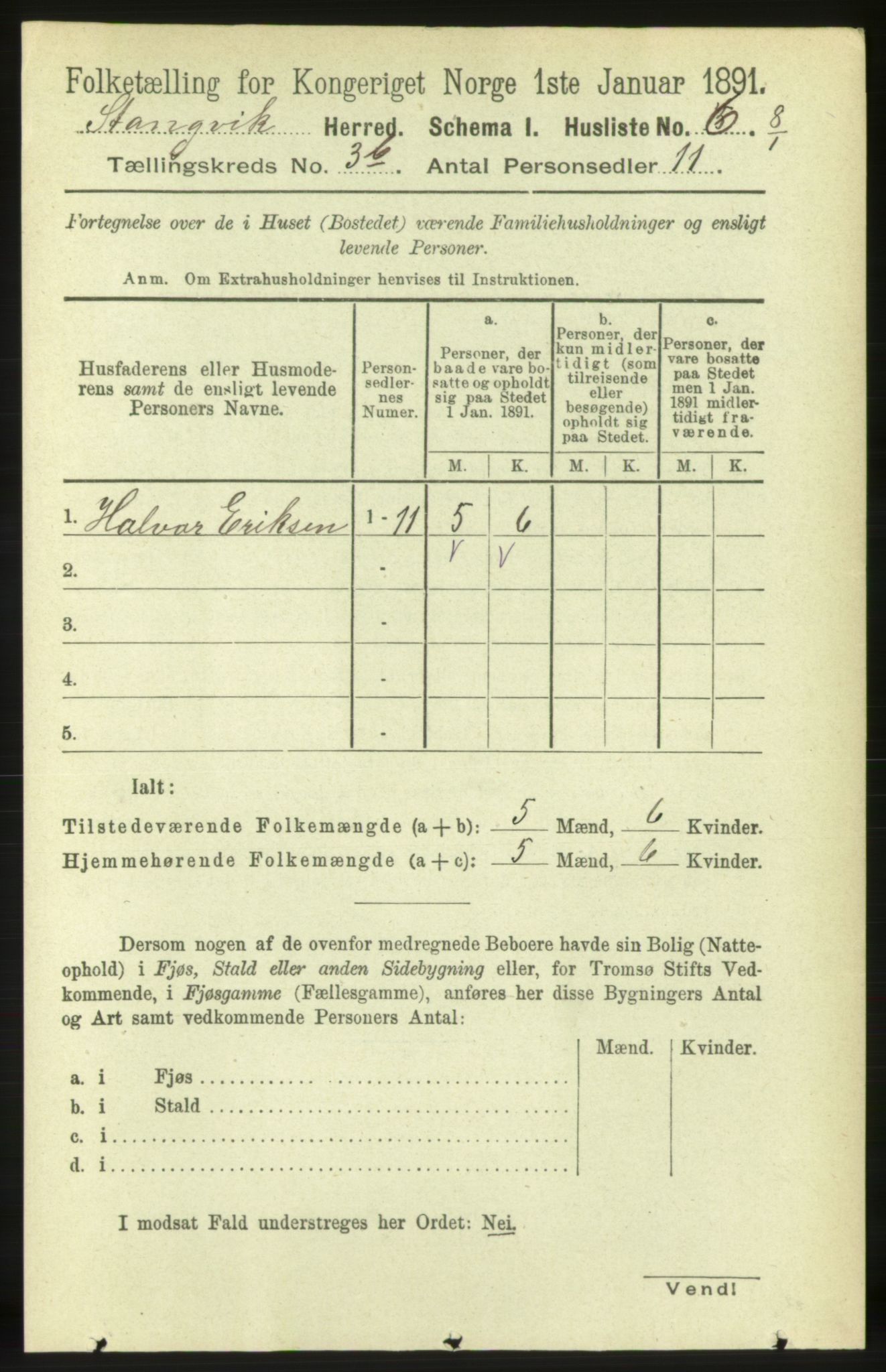 RA, 1891 census for 1564 Stangvik, 1891, p. 1442