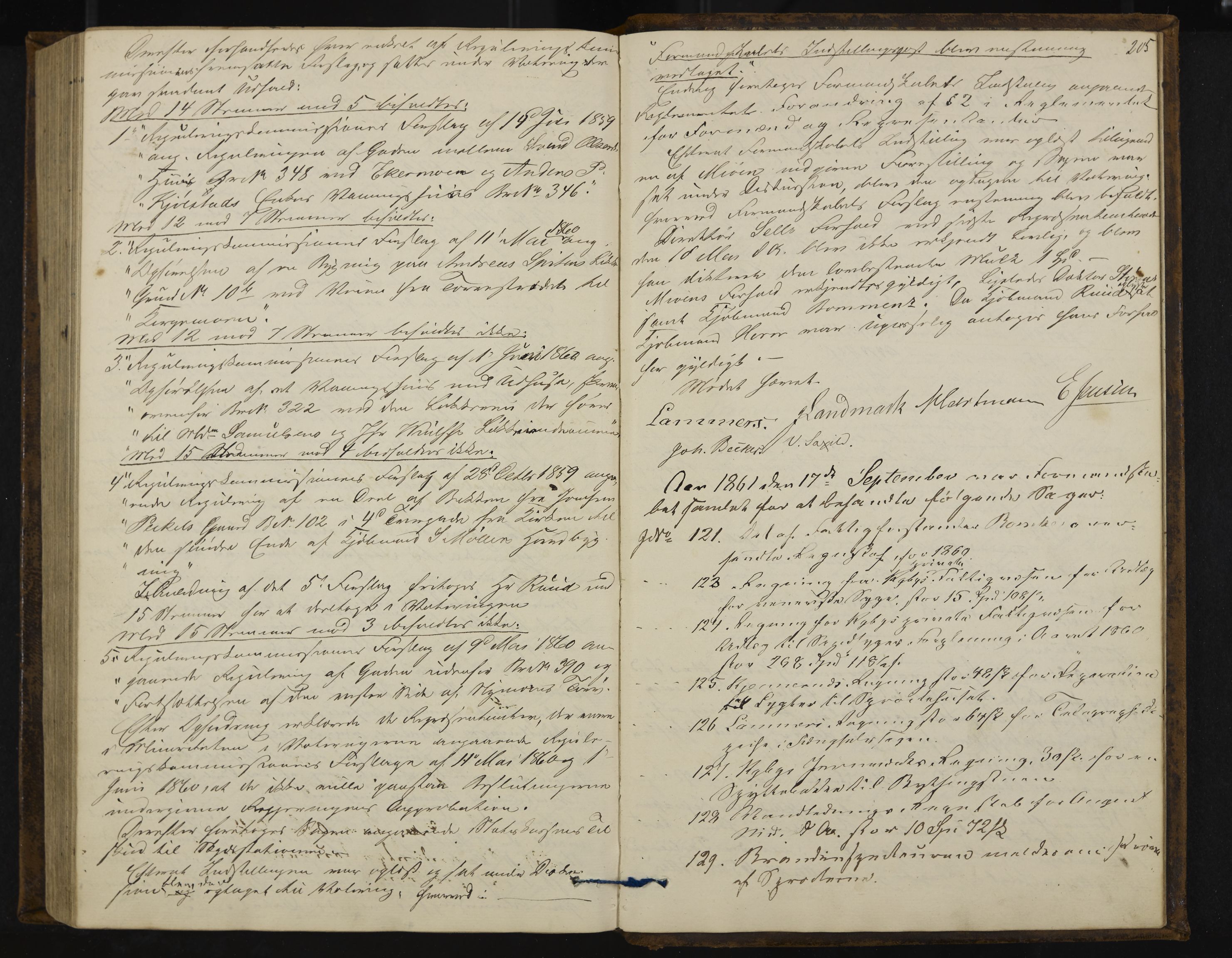 Kongsberg formannskap og sentraladministrasjon, IKAK/0604021-1/A/L0003: Møtebok med register, 1856-1861, p. 205