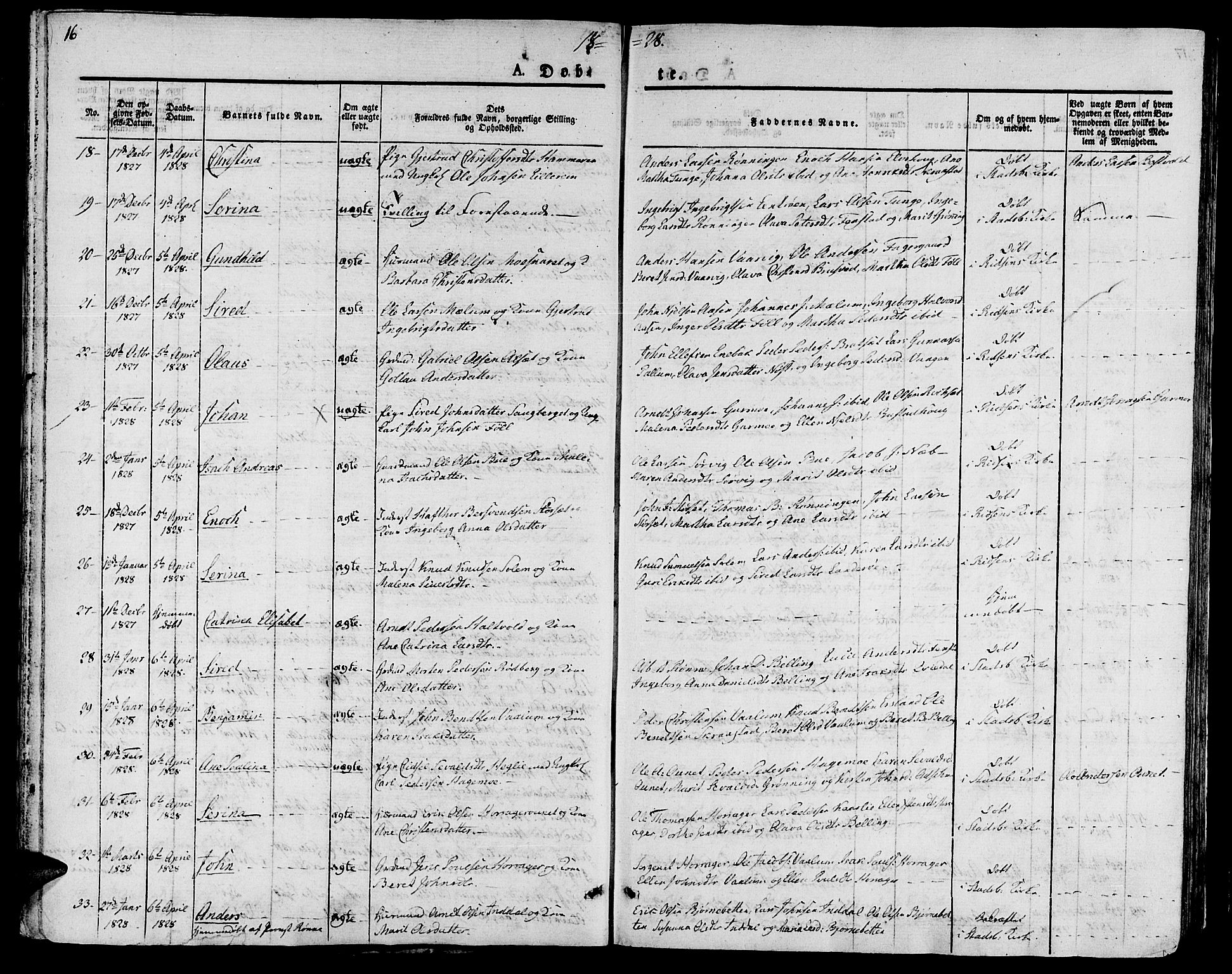 Ministerialprotokoller, klokkerbøker og fødselsregistre - Sør-Trøndelag, SAT/A-1456/646/L0609: Parish register (official) no. 646A07, 1826-1838, p. 16