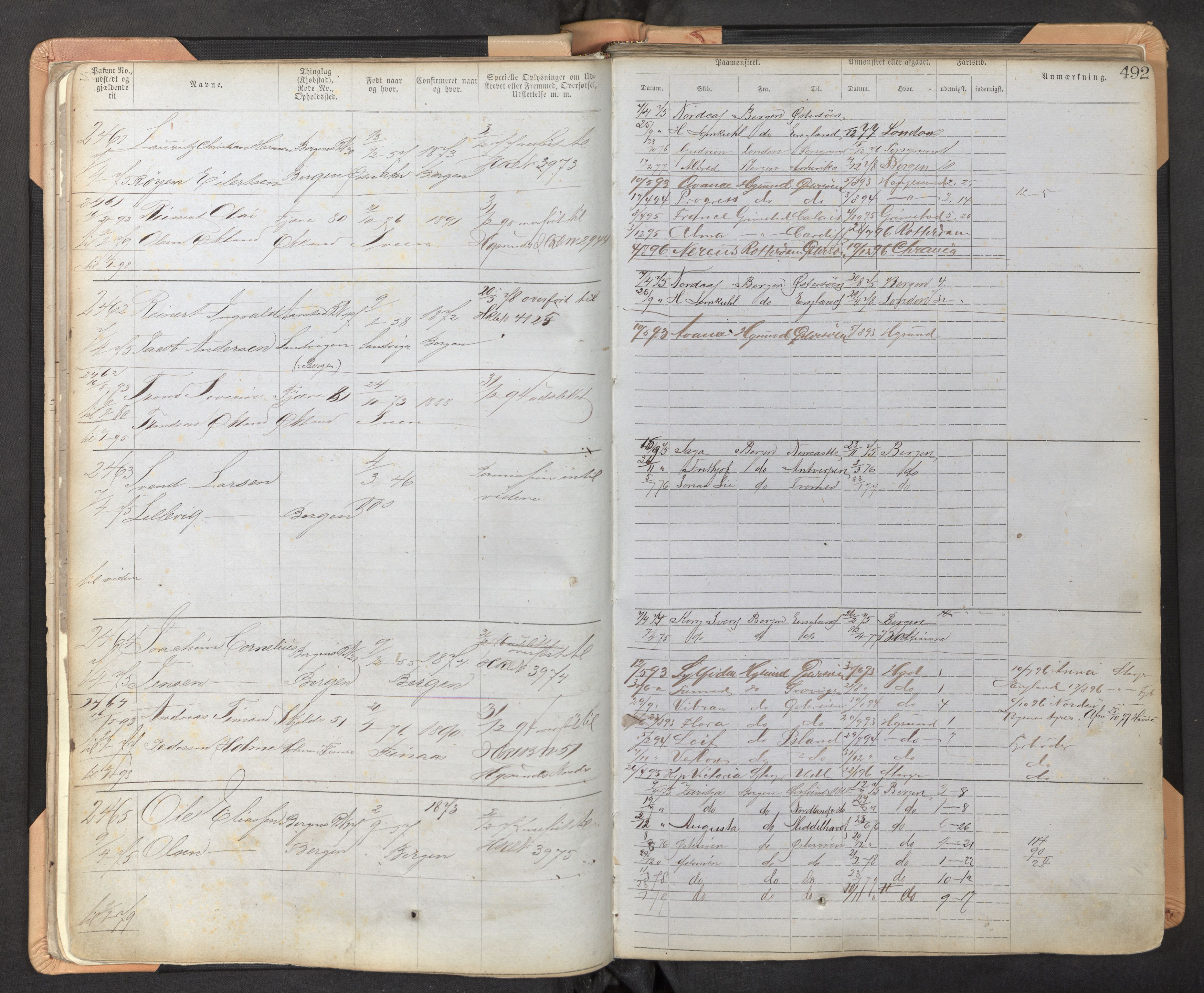 Innrulleringssjefen i Bergen, AV/SAB-A-100050/F/Fb/L0003: Sjøfarts-annotasjonsrulle, nr. 2331 - 3470, 1874-1882