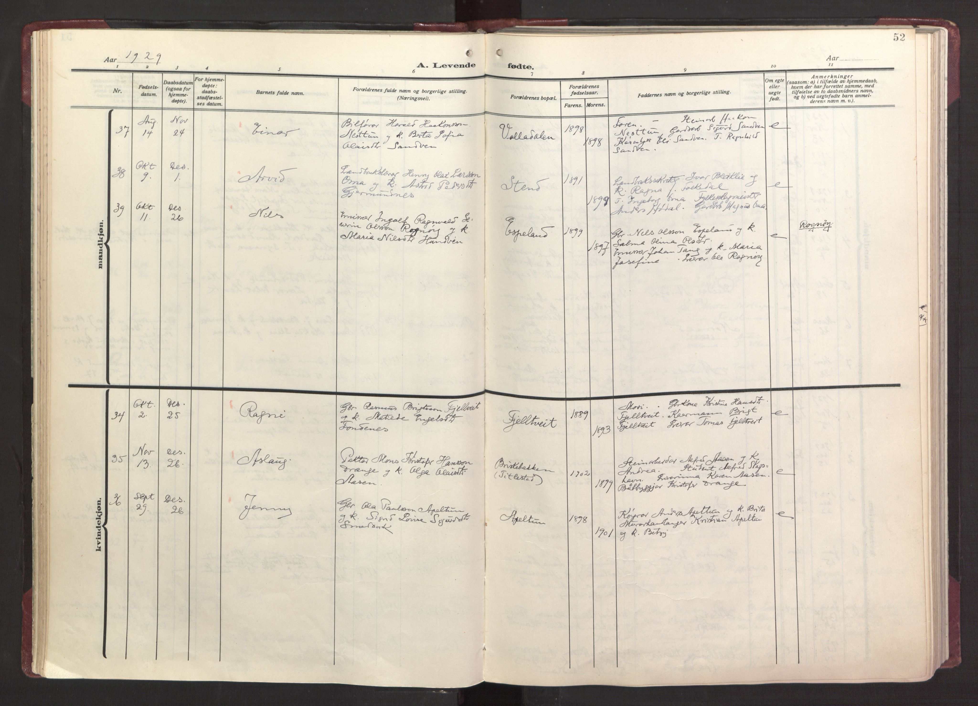 Fana Sokneprestembete, AV/SAB-A-75101/H/Haa/Haab/L0006: Parish register (official) no. B 6, 1923-1967, p. 52