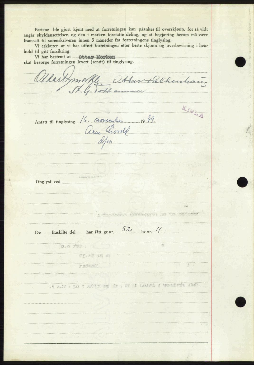 Sør-Gudbrandsdal tingrett, SAH/TING-004/H/Hb/Hbd/L0026: Mortgage book no. A26, 1949-1949, Diary no: : 2883/1949