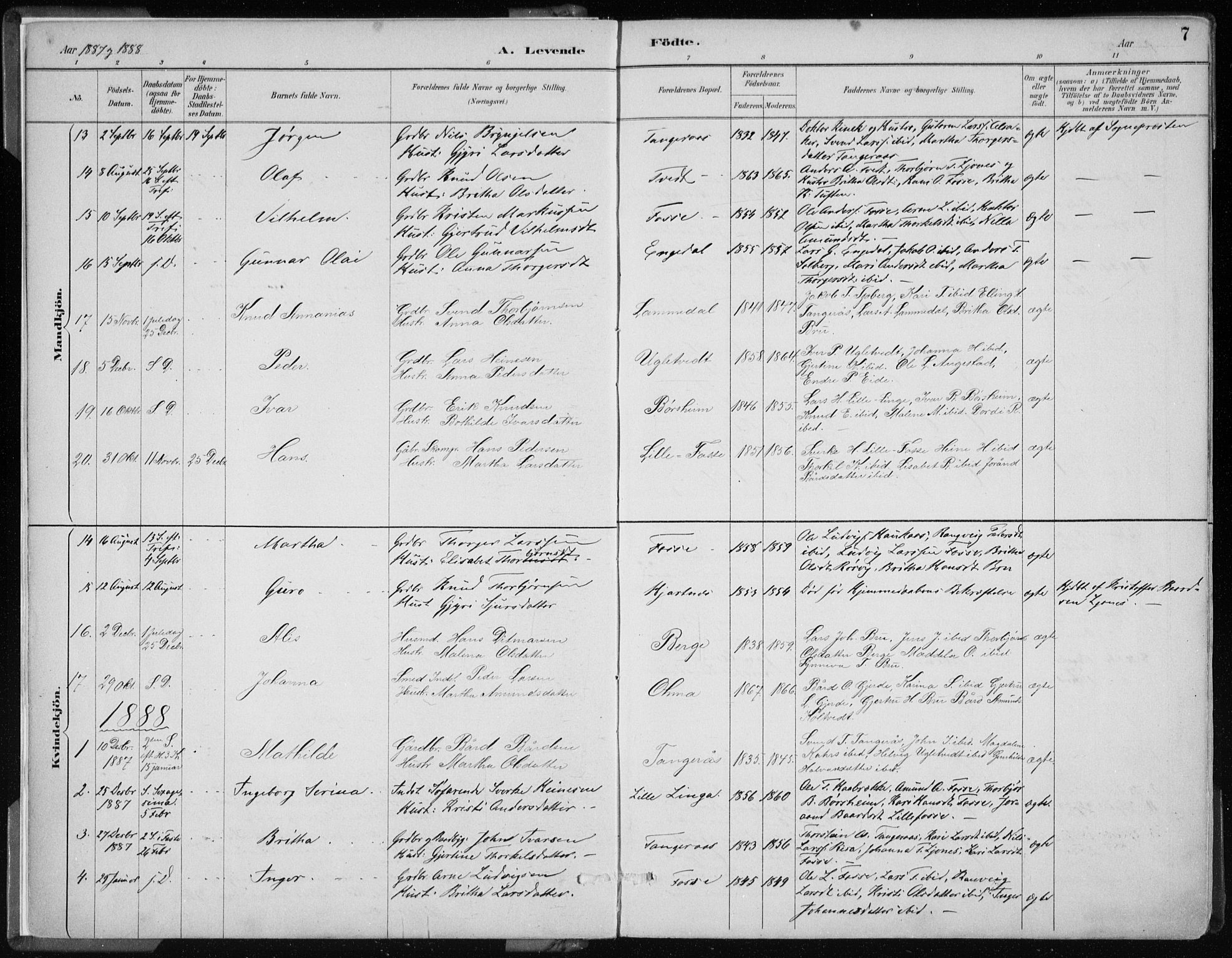 Strandebarm sokneprestembete, AV/SAB-A-78401/H/Haa: Parish register (official) no. B  1, 1886-1908, p. 7