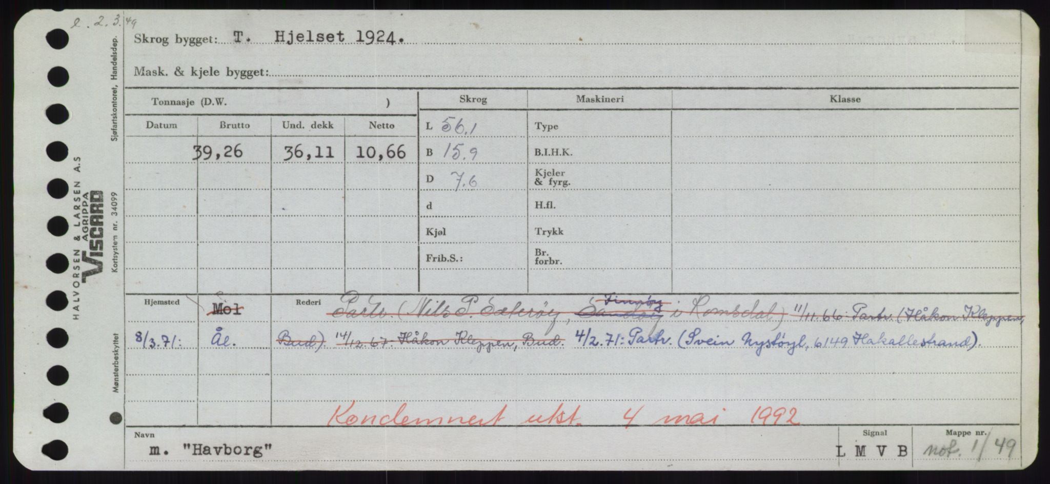 Sjøfartsdirektoratet med forløpere, Skipsmålingen, RA/S-1627/H/Hd/L0014: Fartøy, H-Havl, p. 467