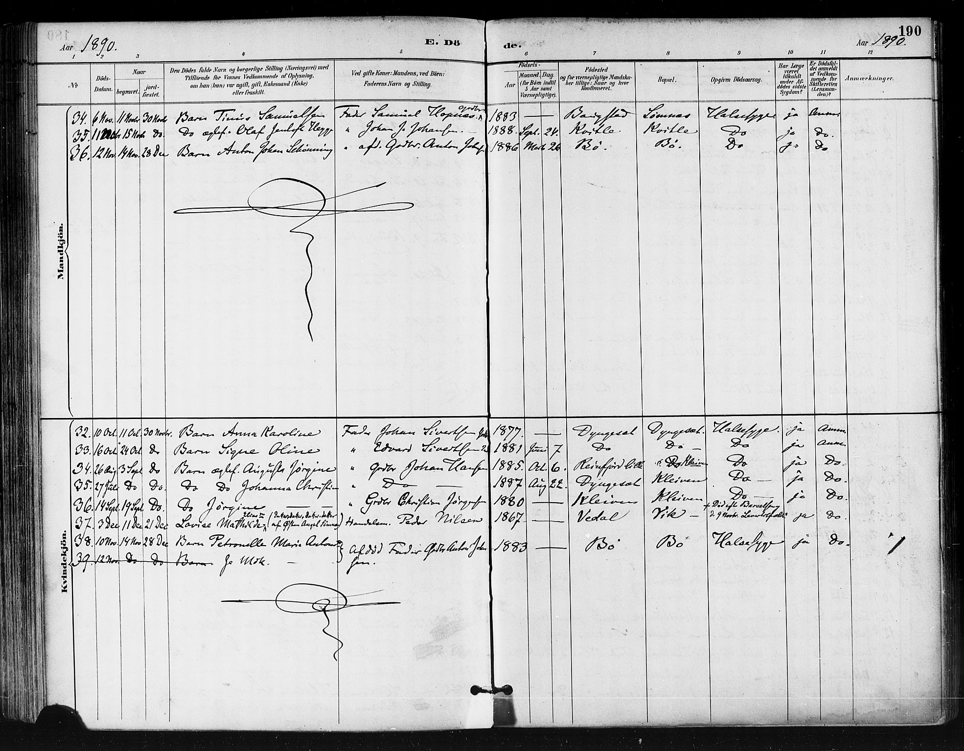 Ministerialprotokoller, klokkerbøker og fødselsregistre - Nordland, AV/SAT-A-1459/812/L0178: Parish register (official) no. 812A07, 1886-1900, p. 190