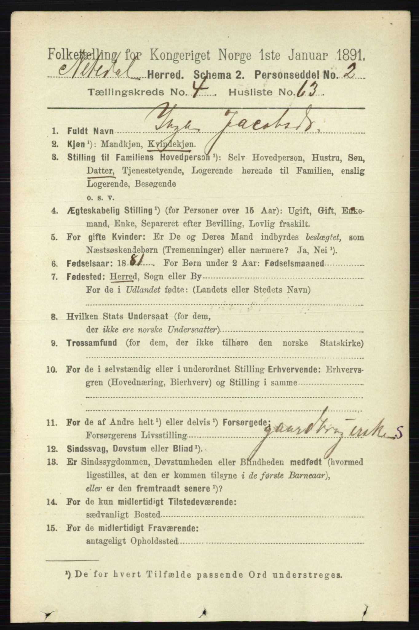 RA, 1891 census for 0233 Nittedal, 1891, p. 2046