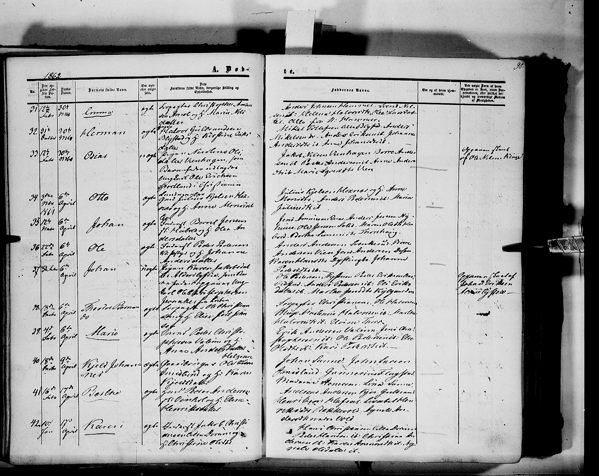 Vang prestekontor, Hedmark, SAH/PREST-008/H/Ha/Haa/L0012: Parish register (official) no. 12, 1855-1870, p. 90