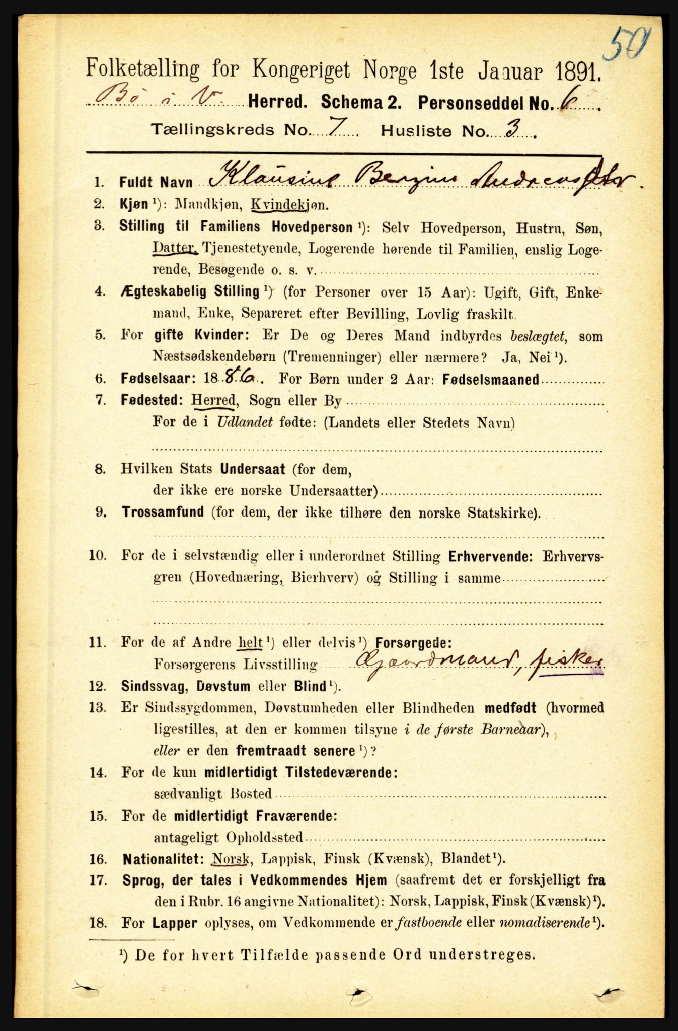 RA, 1891 census for 1867 Bø, 1891, p. 2508