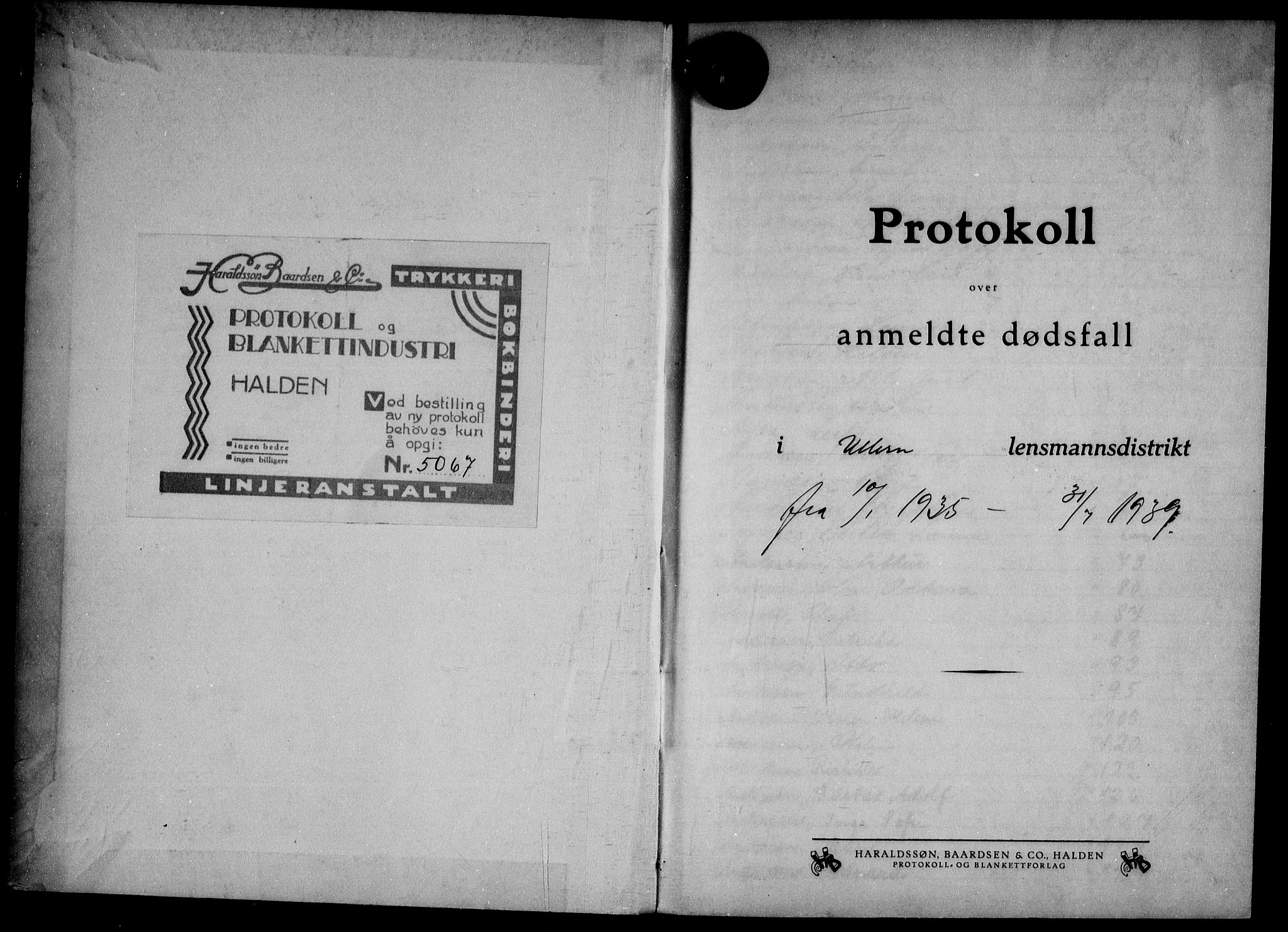 Aker kriminaldommer, skifte- og auksjonsforvalterembete, SAO/A-10452/H/Hb/Hba/Hbae/L0003: Dødsfallsprotokoll for Ullern, 1935-1939