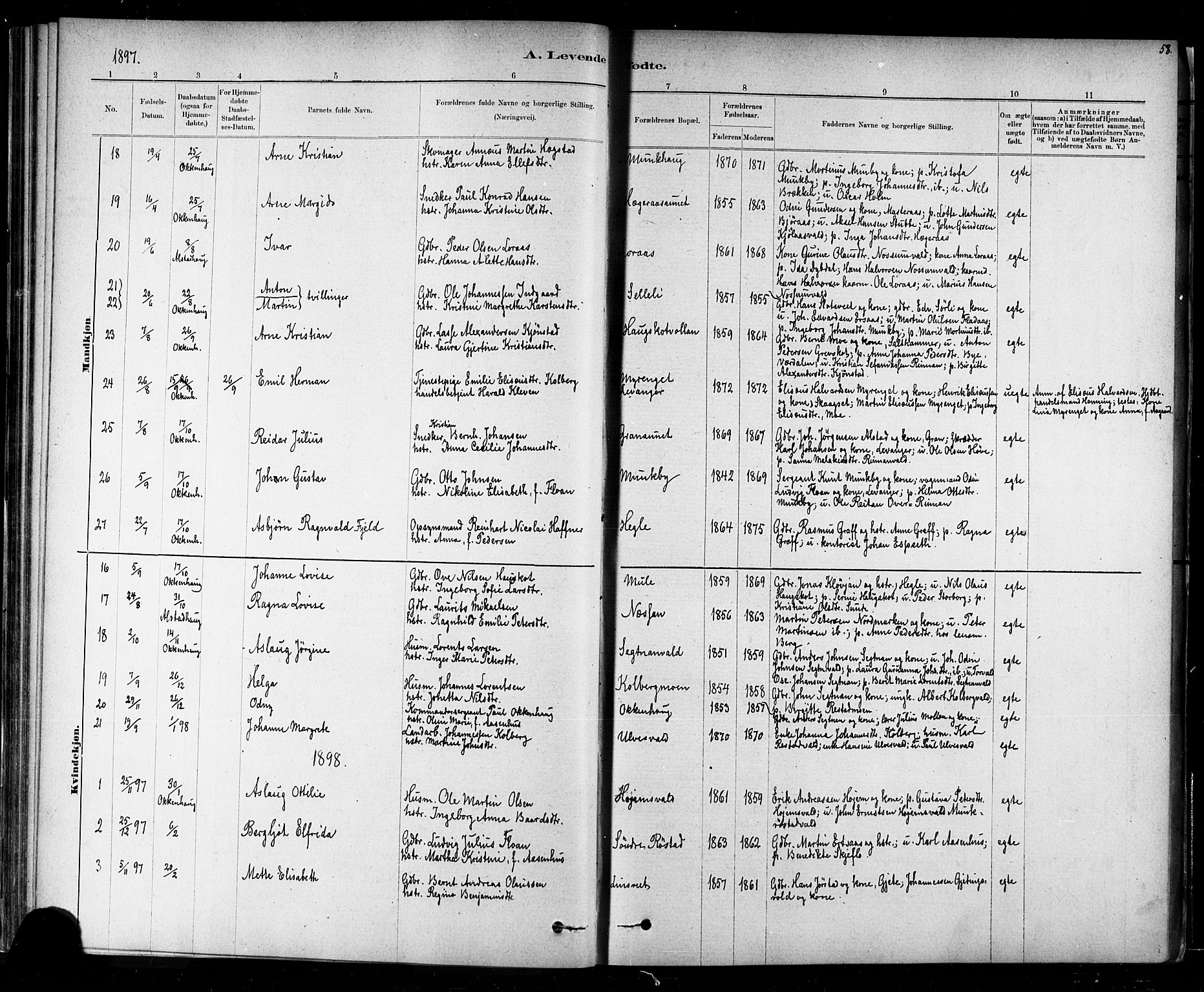 Ministerialprotokoller, klokkerbøker og fødselsregistre - Nord-Trøndelag, SAT/A-1458/721/L0208: Parish register (copy) no. 721C01, 1880-1917, p. 58
