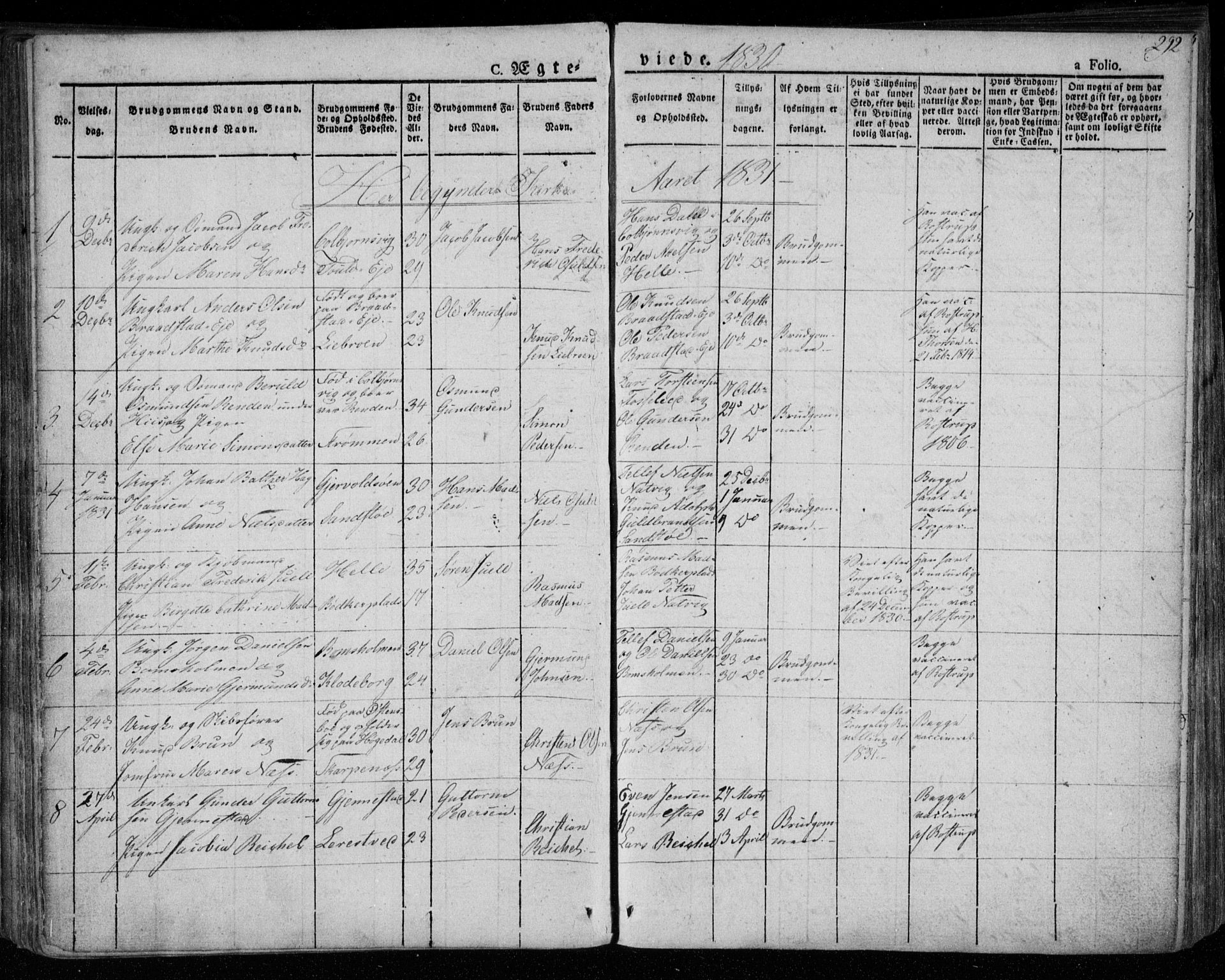 Øyestad sokneprestkontor, AV/SAK-1111-0049/F/Fa/L0013: Parish register (official) no. A 13, 1827-1842, p. 292