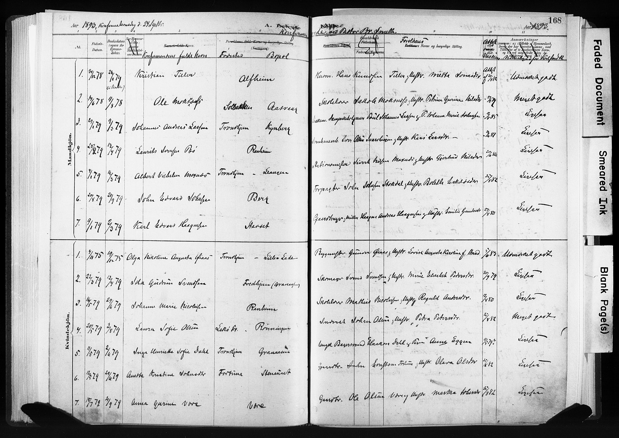 Ministerialprotokoller, klokkerbøker og fødselsregistre - Sør-Trøndelag, AV/SAT-A-1456/606/L0300: Parish register (official) no. 606A15, 1886-1893, p. 168