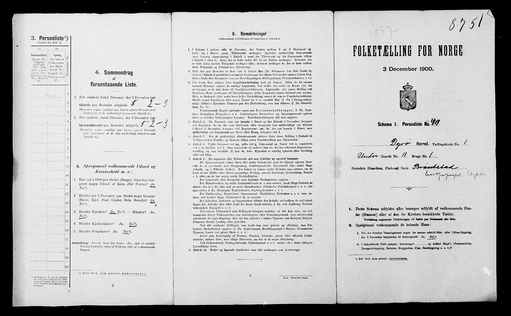 SATØ, 1900 census for Dyrøy, 1900, p. 22