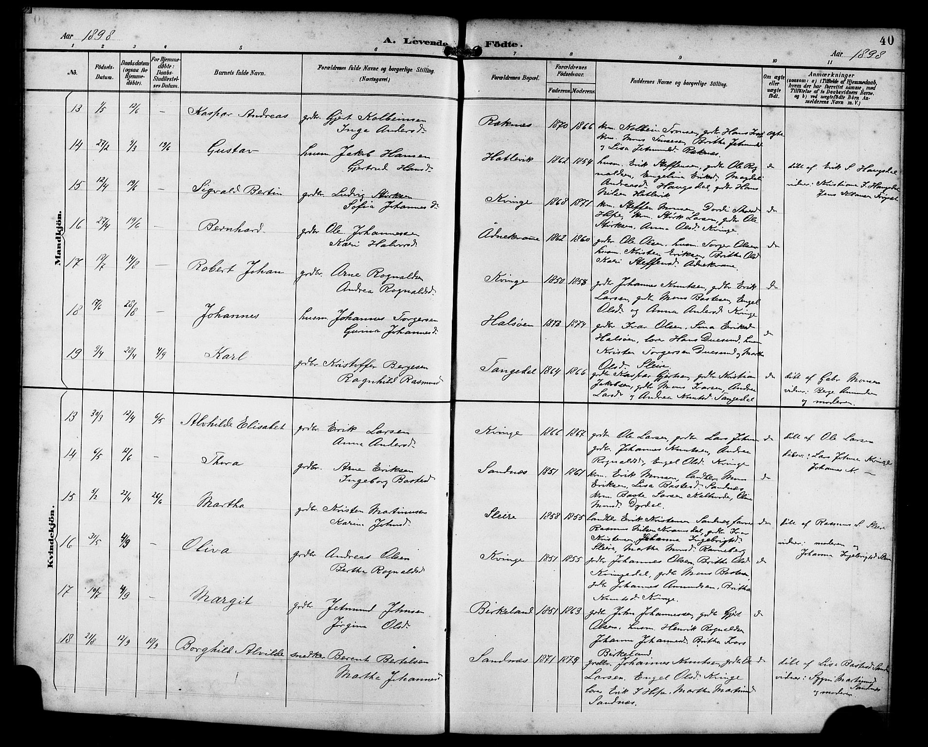 Masfjorden sokneprestembete, AV/SAB-A-77001: Parish register (copy) no. B 1, 1892-1913, p. 40