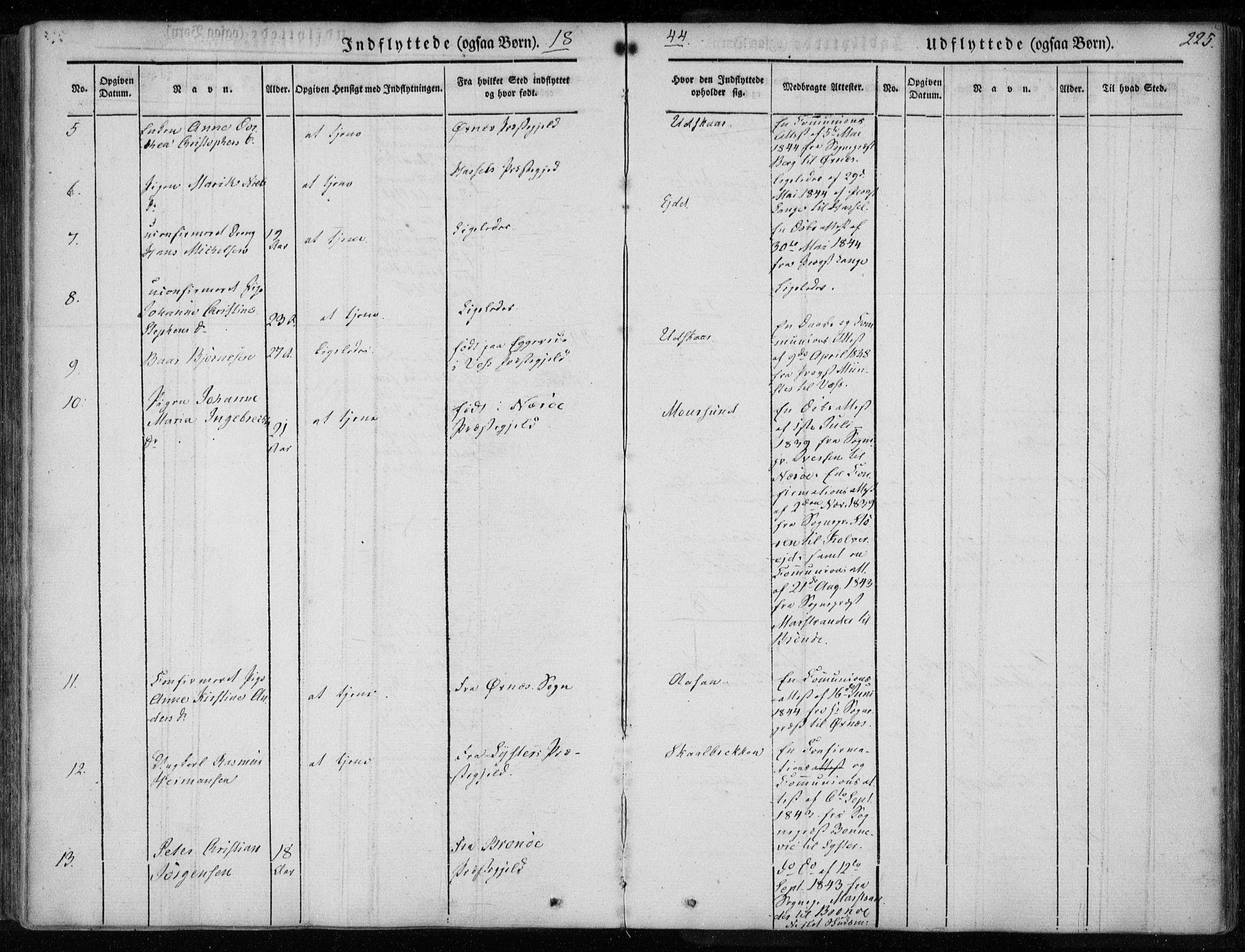 Ministerialprotokoller, klokkerbøker og fødselsregistre - Nordland, AV/SAT-A-1459/891/L1299: Parish register (official) no. 891A04, 1841-1856, p. 225