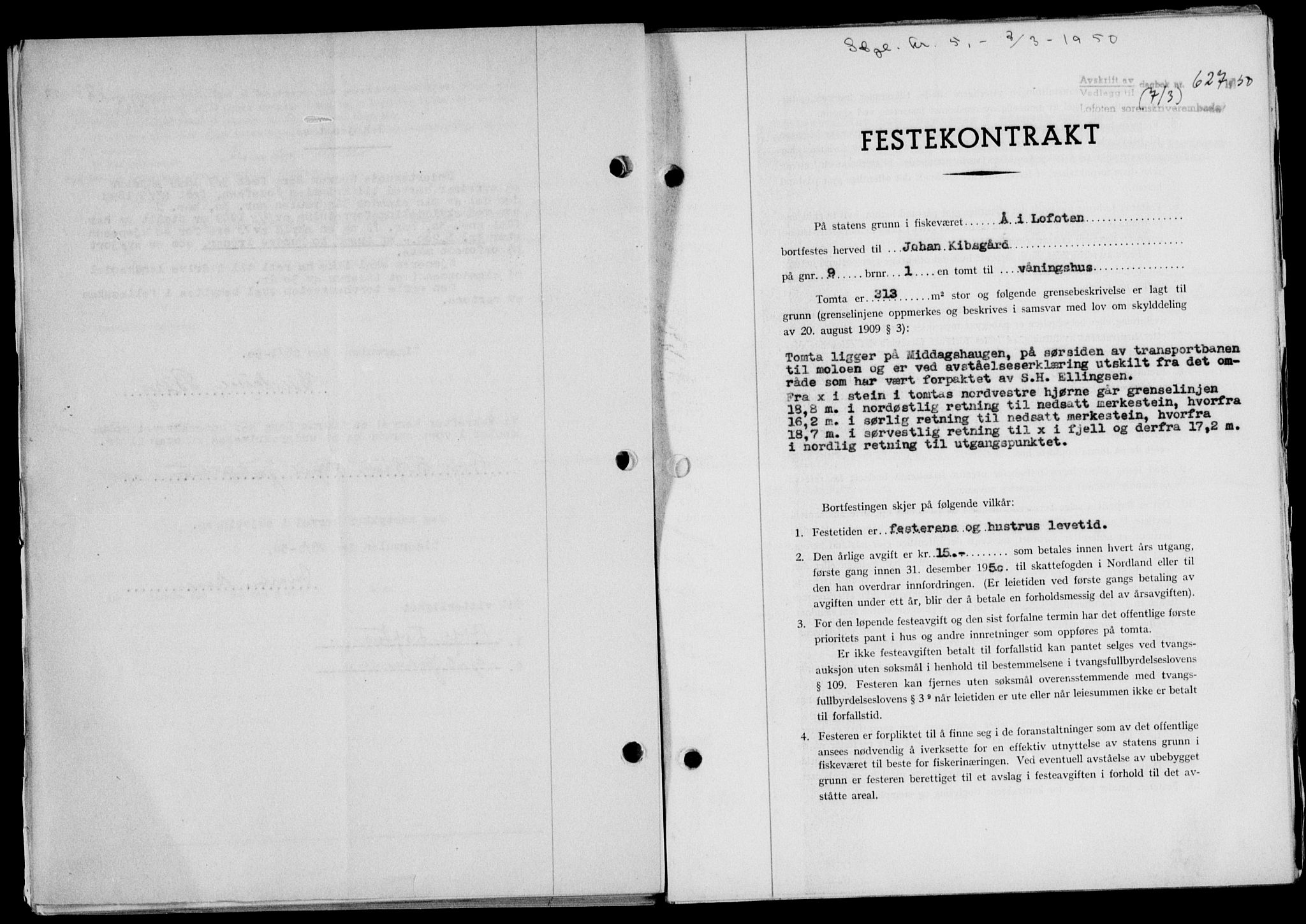 Lofoten sorenskriveri, SAT/A-0017/1/2/2C/L0023a: Mortgage book no. 23a, 1950-1950, Diary no: : 627/1950