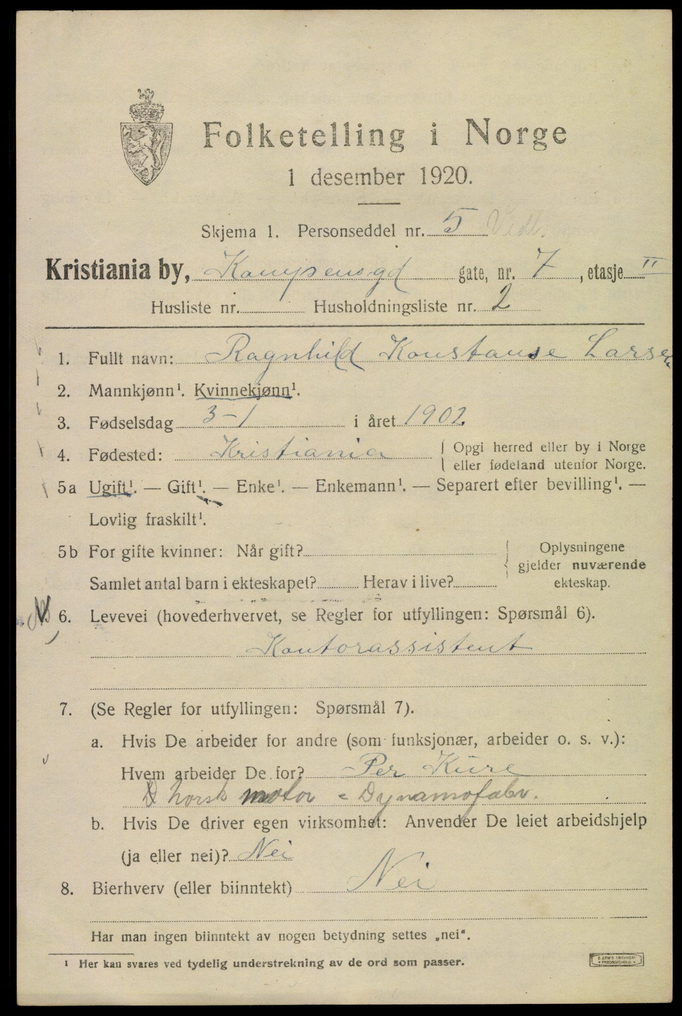 SAO, 1920 census for Kristiania, 1920, p. 326705